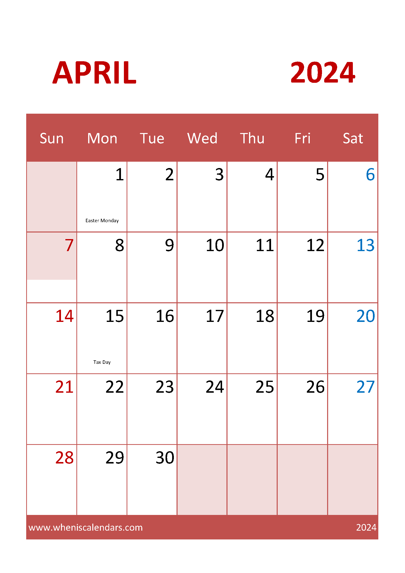April 2024 Printable Calendar cute Monthly Calendar