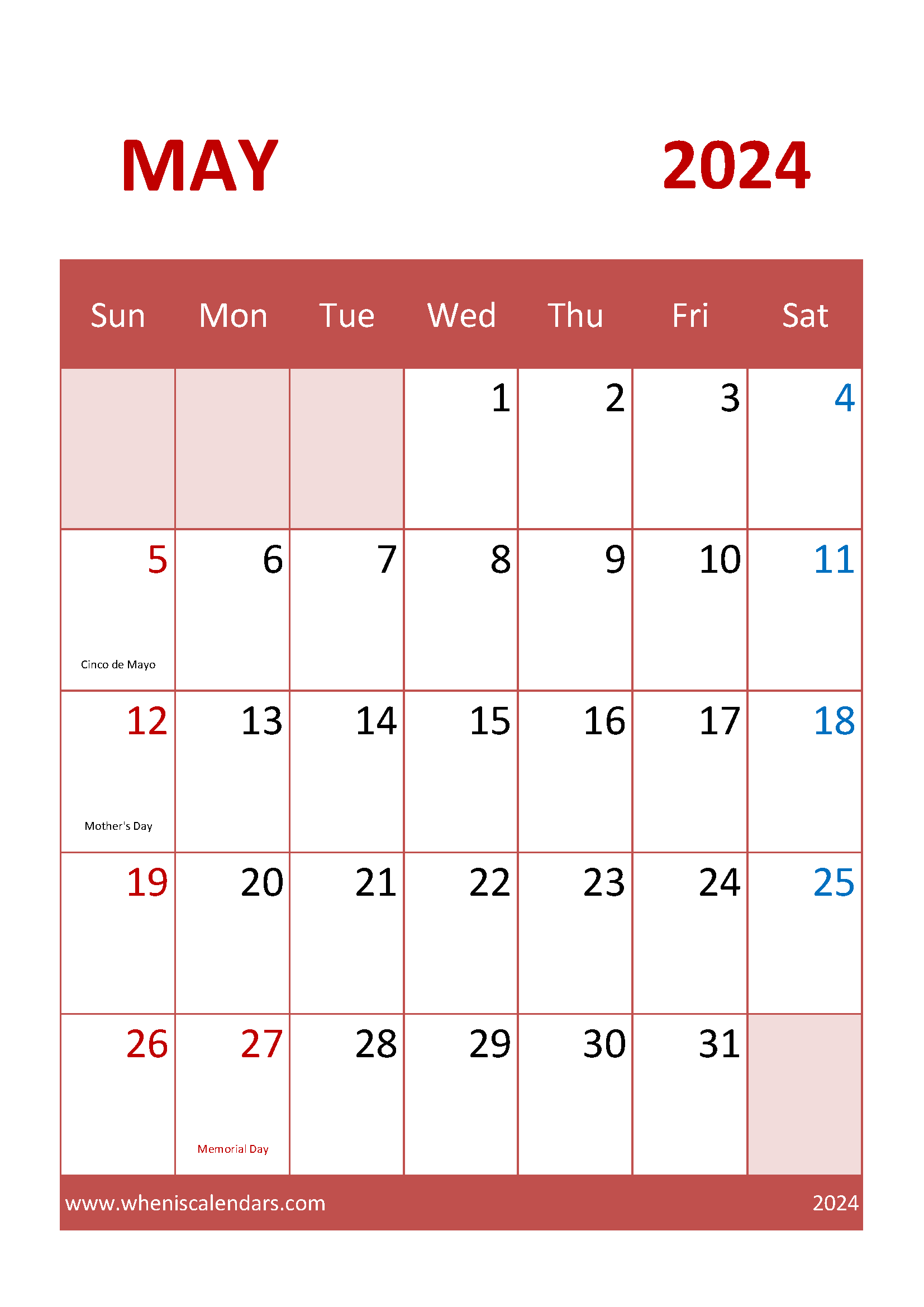 May 2024 Printable Calendar cute Monthly Calendar