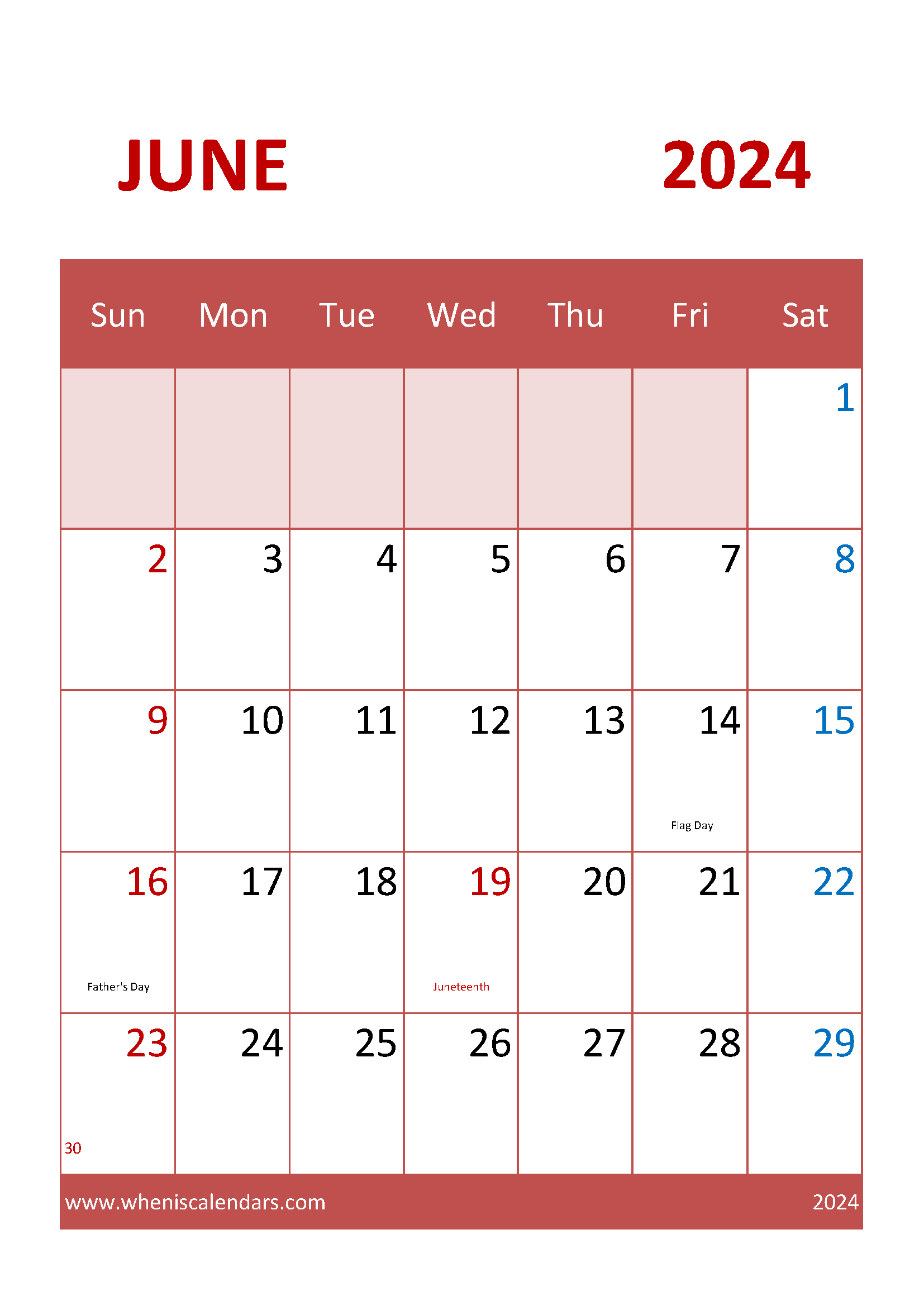 June 2024 Printable Calendar cute Monthly Calendar