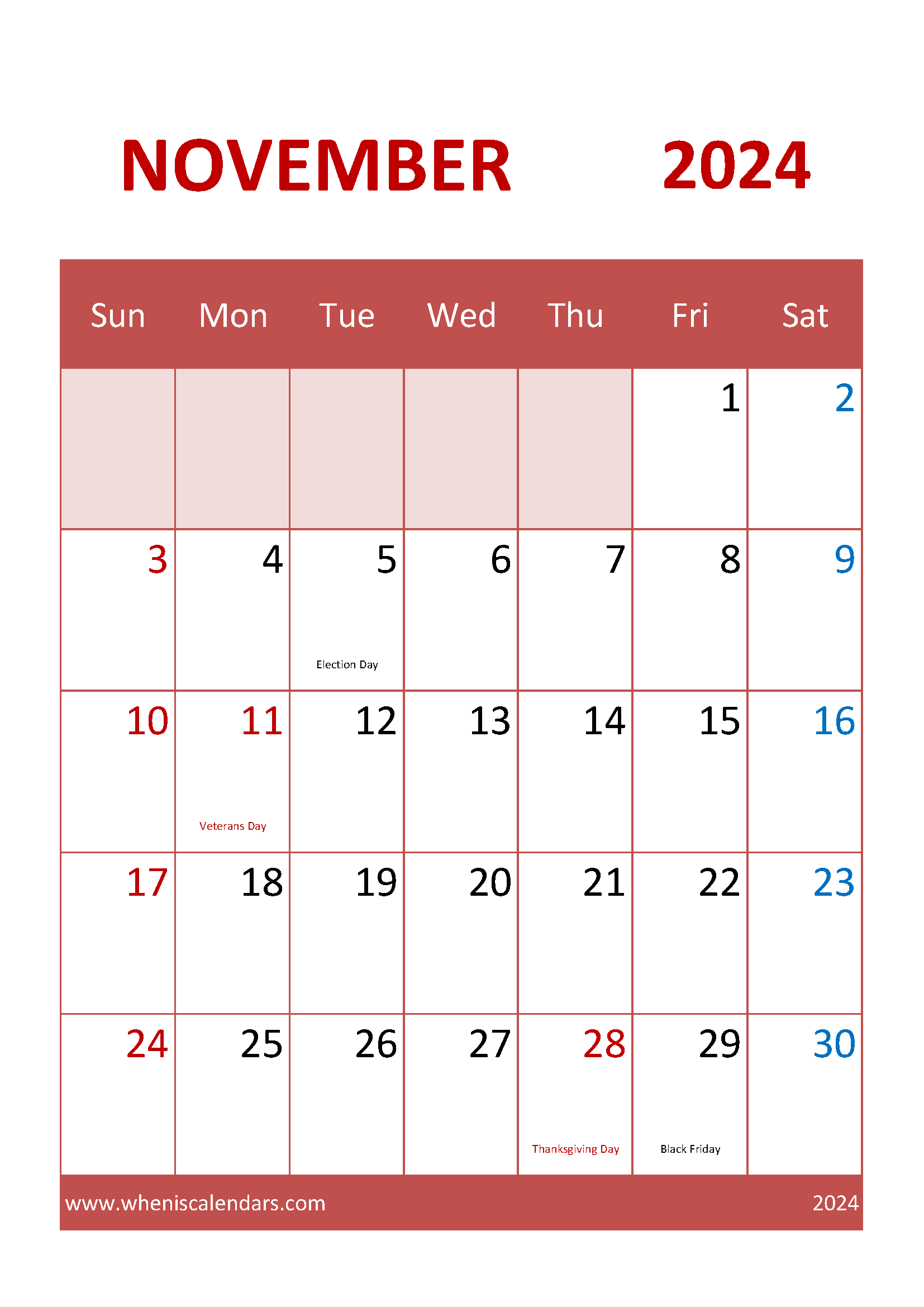 November 2024 Printable Calendar cute Monthly Calendar