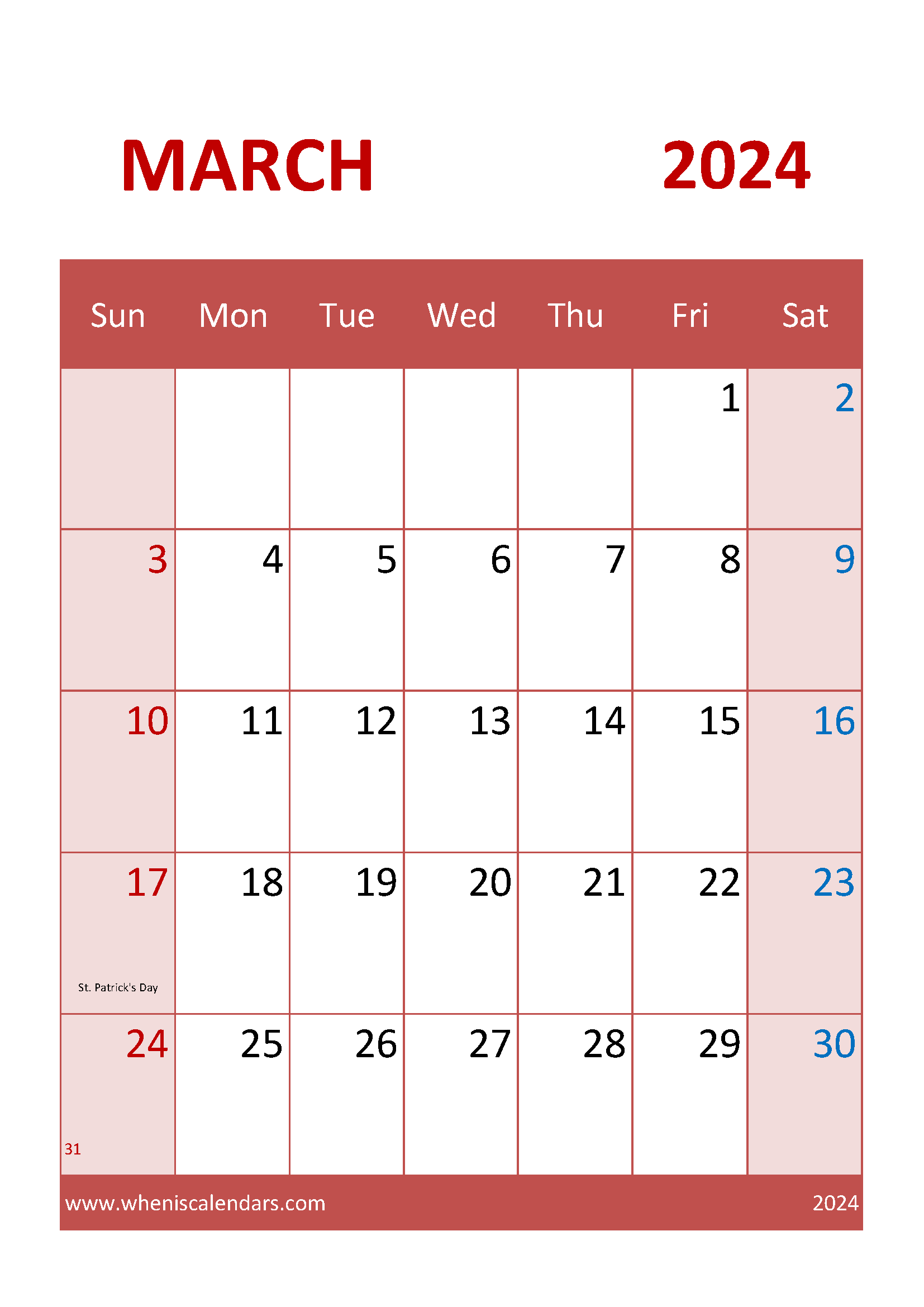 March 2024 planner pdf Monthly Calendar