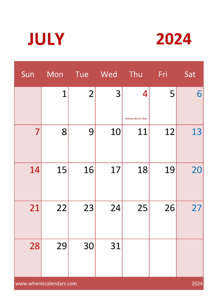 July 2024 editable Calendar J74044