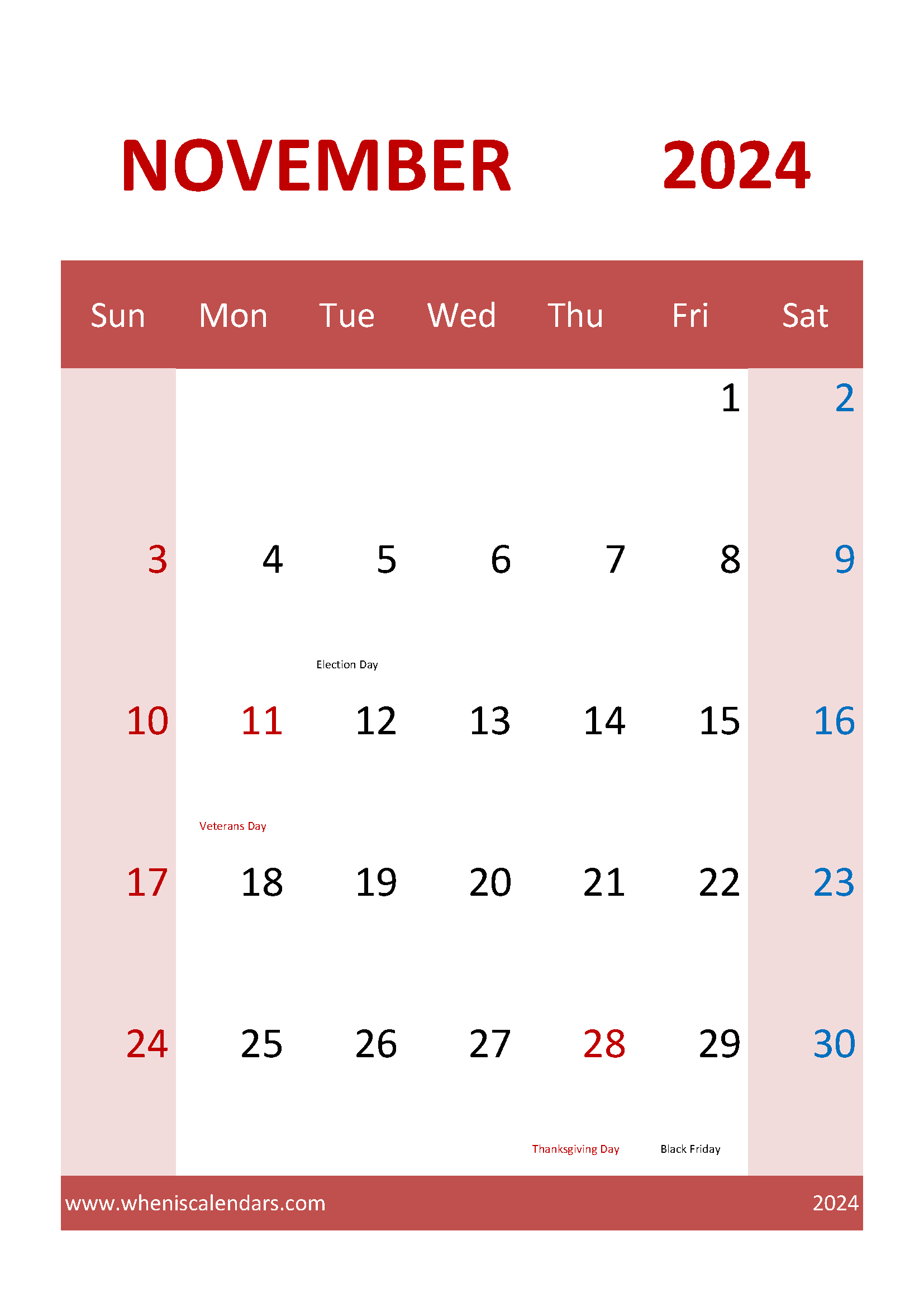 print month of November 2024 Monthly Calendar