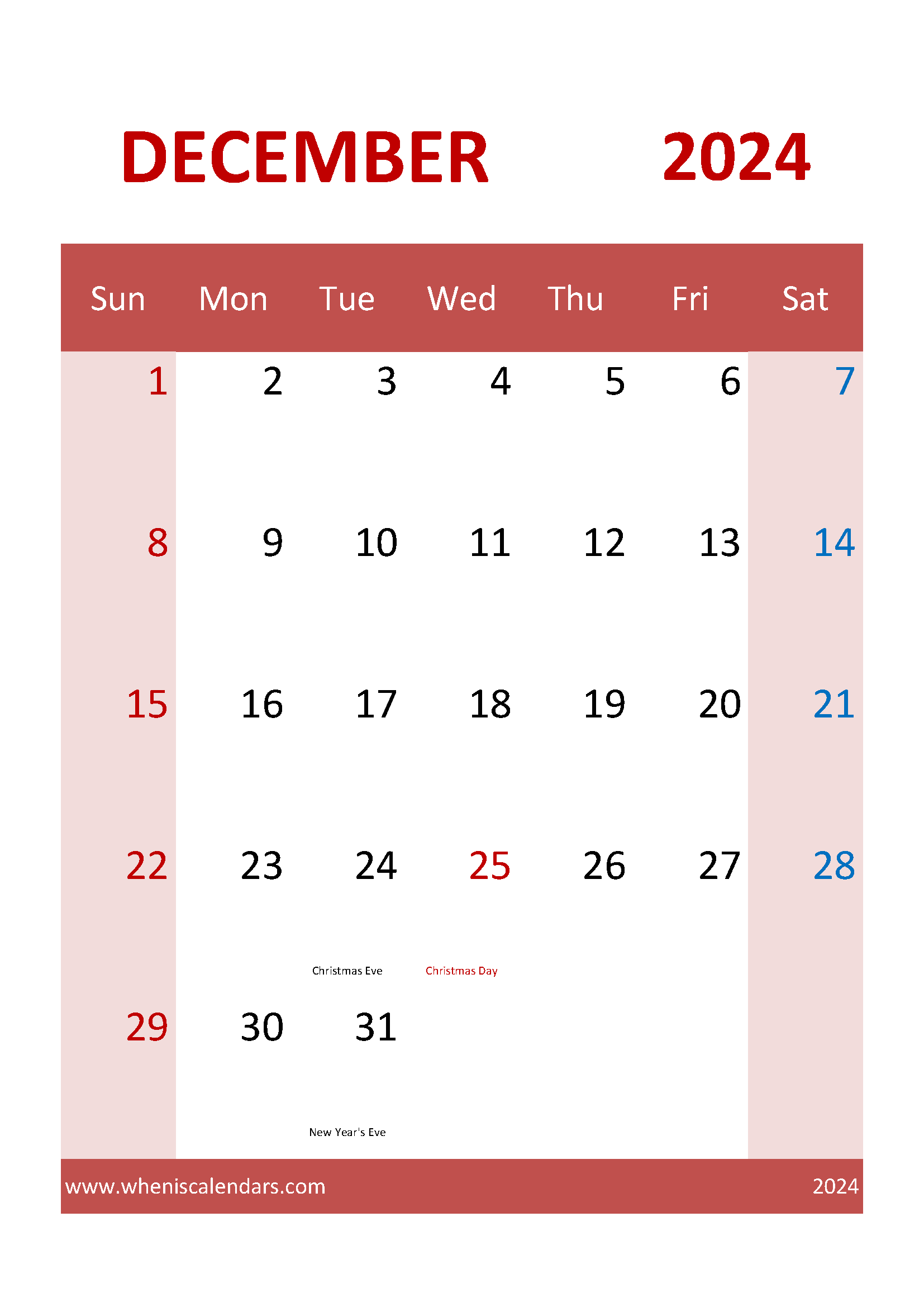 print month of December 2024 Monthly Calendar