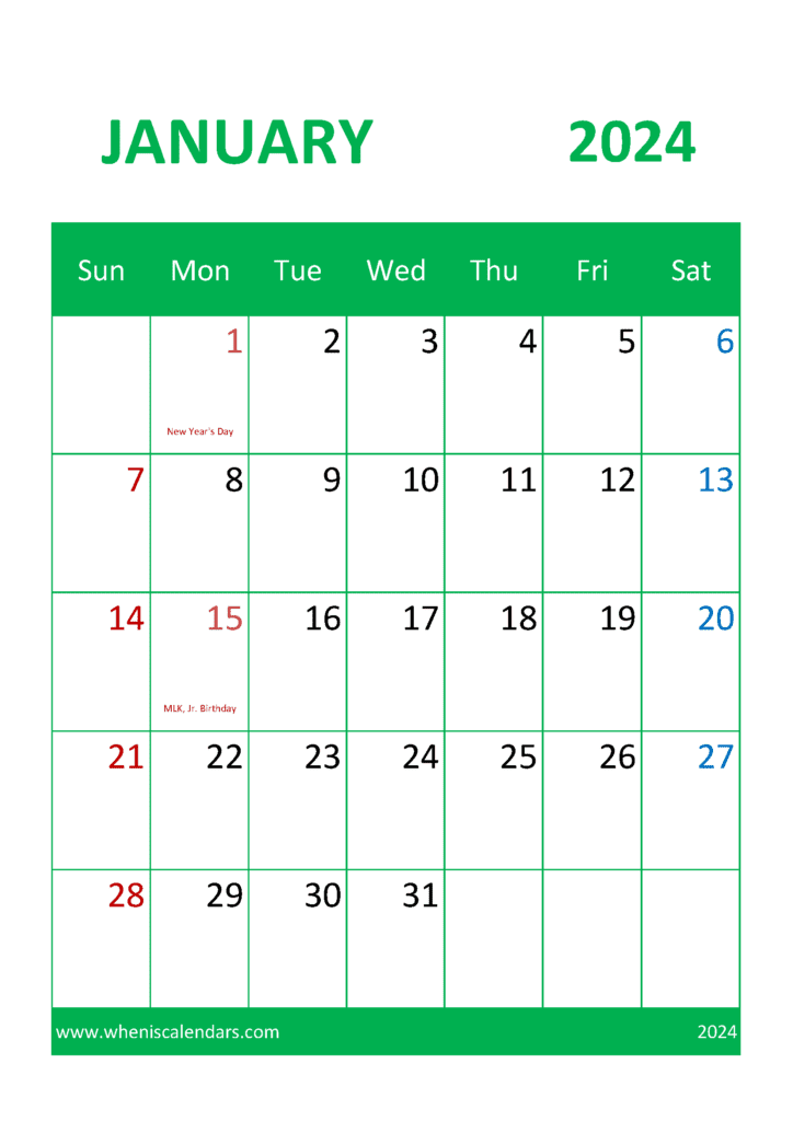 January Holiday Calendar 2024 Monthly Calendar