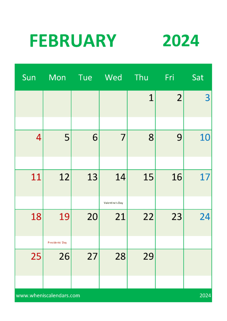 Free Printable February 2024 Calendar with Holidays Monthly Calendar
