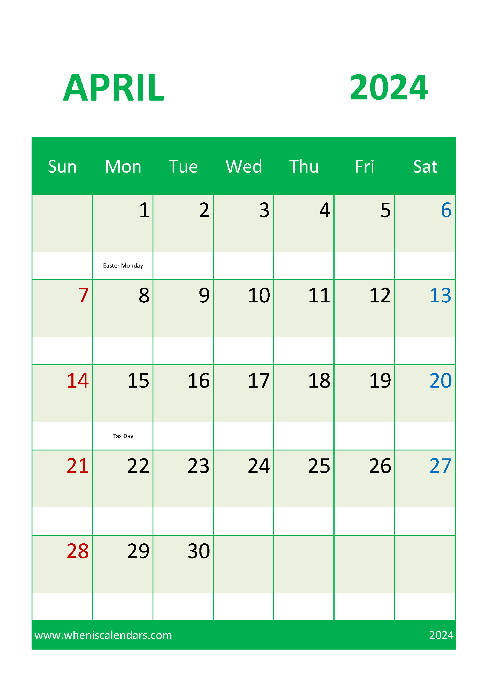 Free Printable Apr 2024 Monthly Calendar
