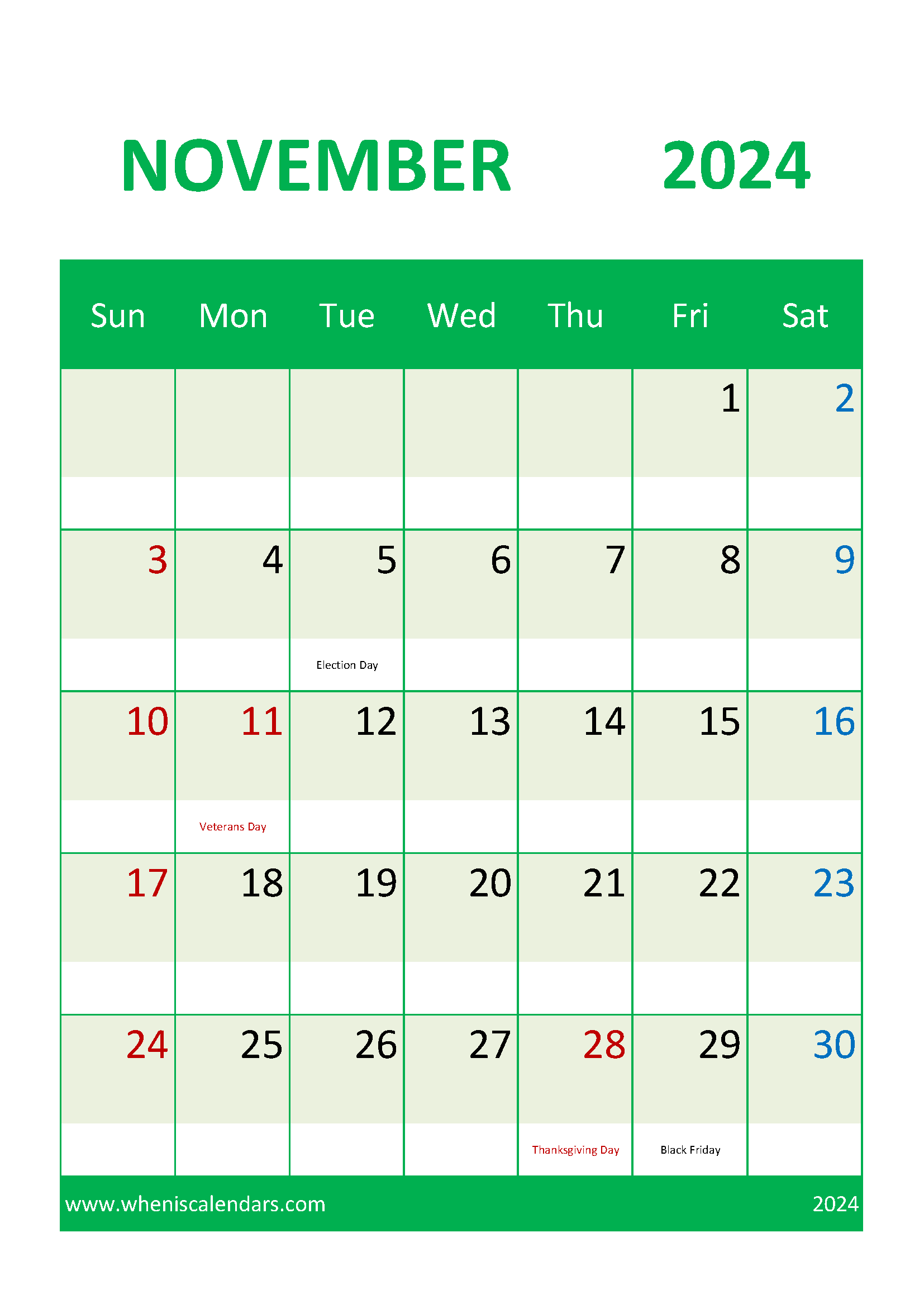 Free Printable Nov 2024 Monthly Calendar