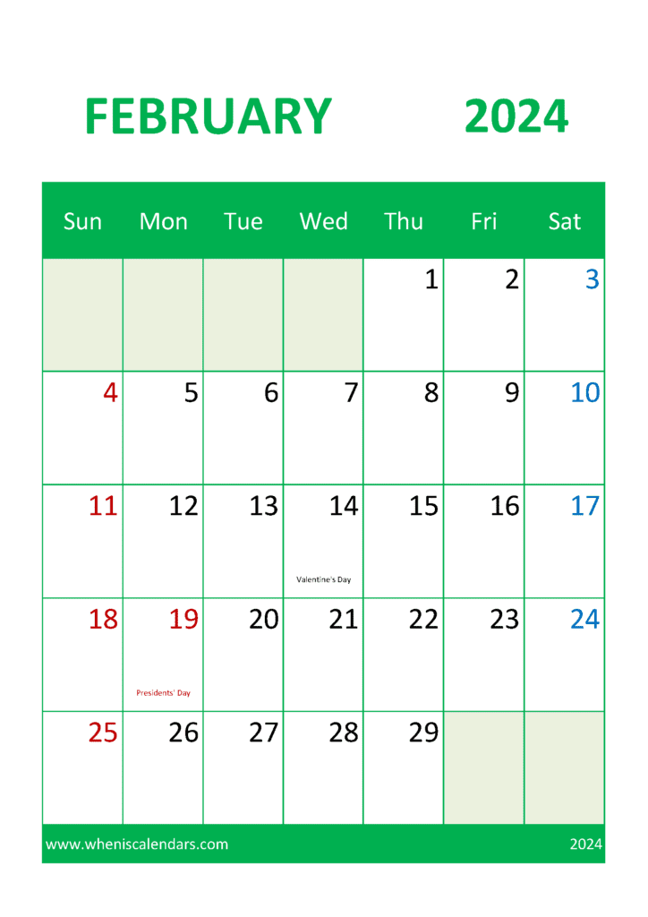 February Calendar Printable 2024 Monthly Calendar