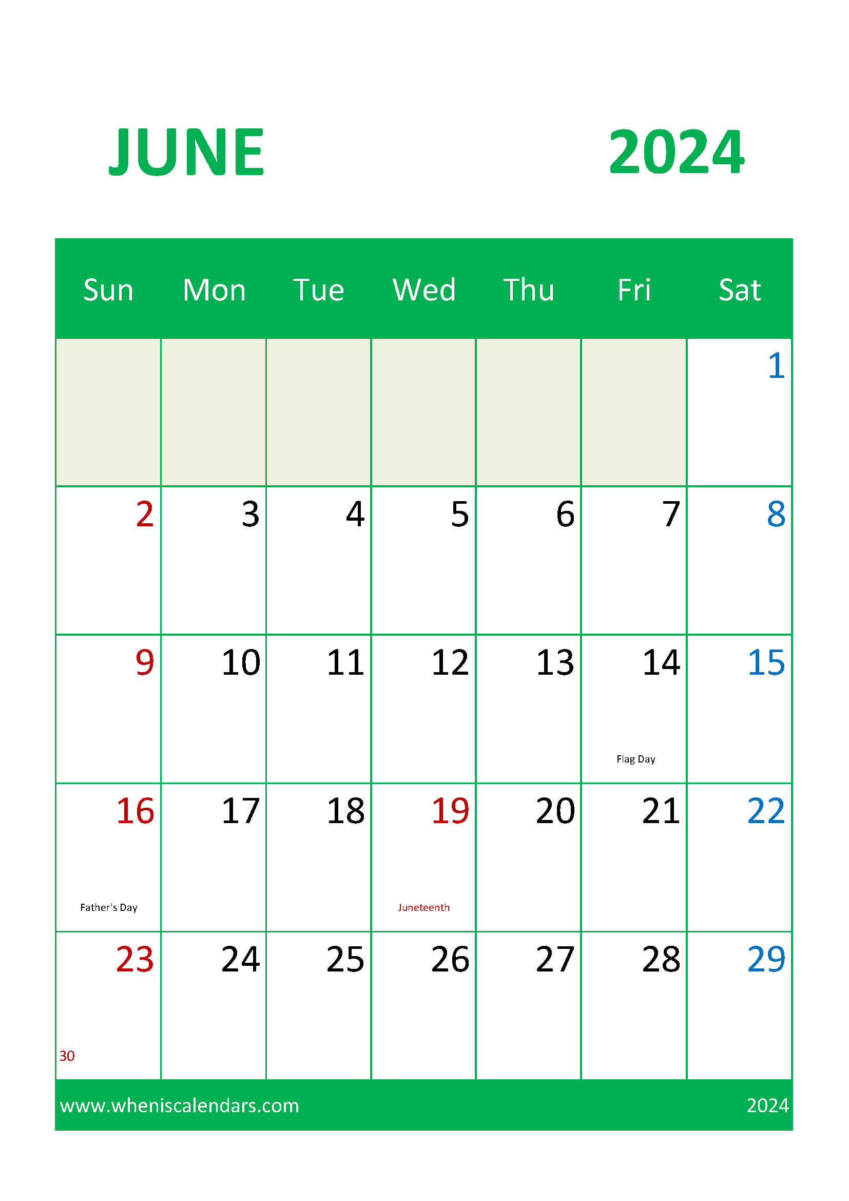Calendar print out June 2024 Monthly Calendar