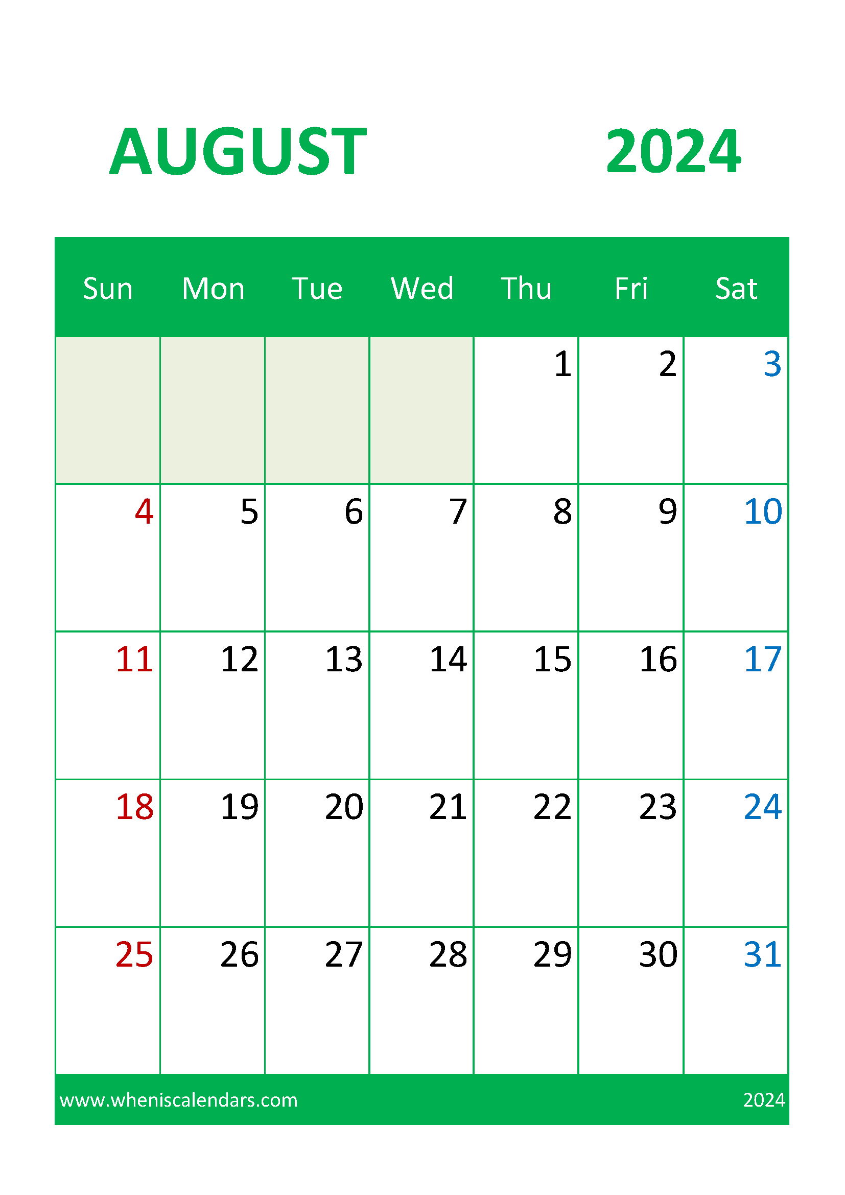 Free Monthly Calendars 2024