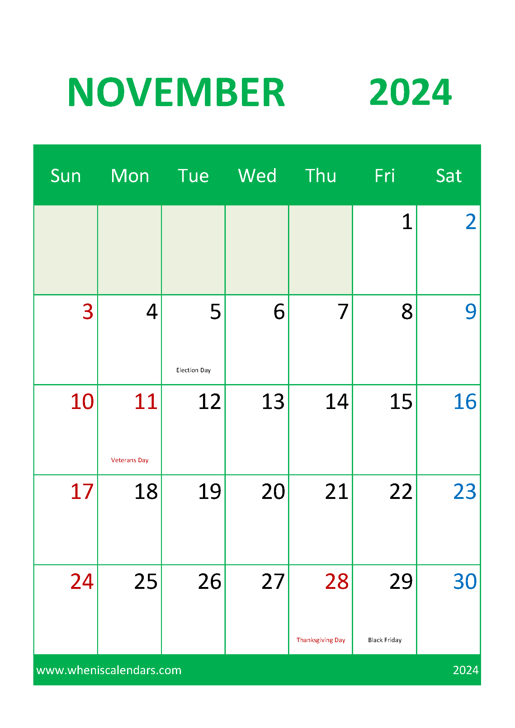 Calendar print out November 2024 Monthly Calendar
