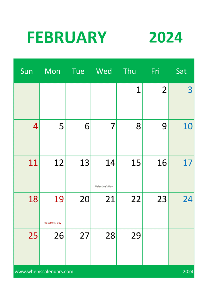 Download print Blank Calendar February 2024 A4 Vertical F4329