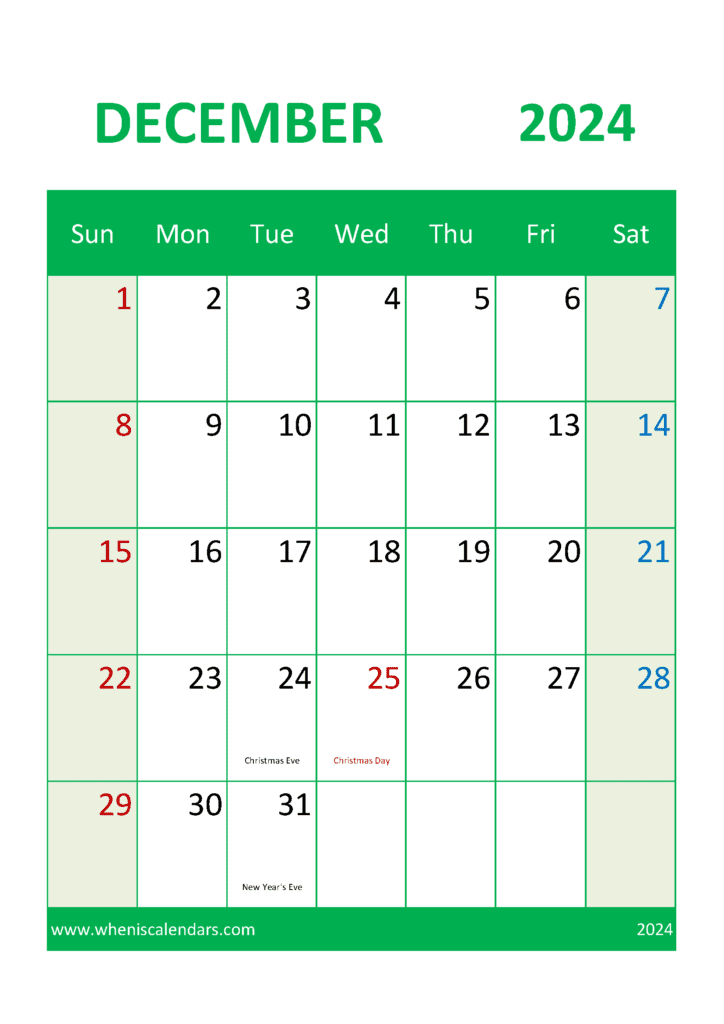 print Blank Calendar December 2024 Monthly Calendar