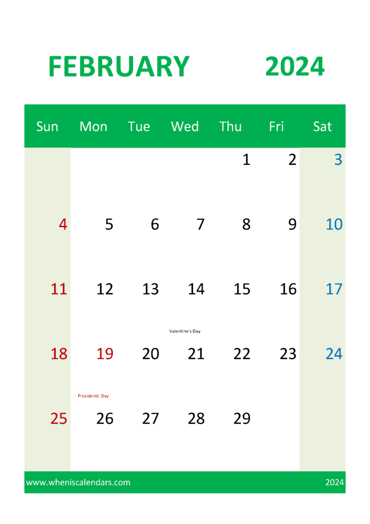 Printable 2024 February Calendar Monthly Calendar