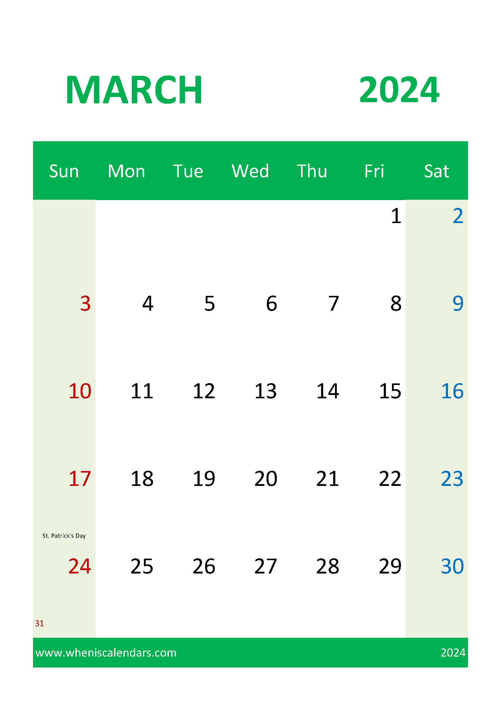Printable monthly March Calendar 2024 Monthly Calendar
