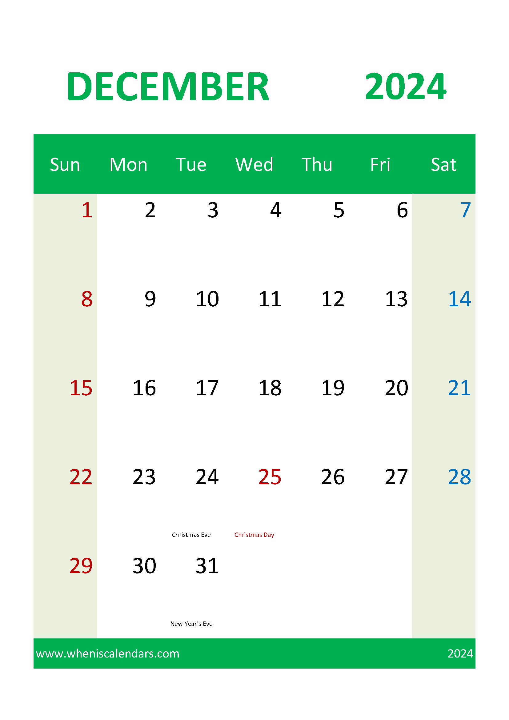 Printable monthly December Calendar 2024 Monthly Calendar