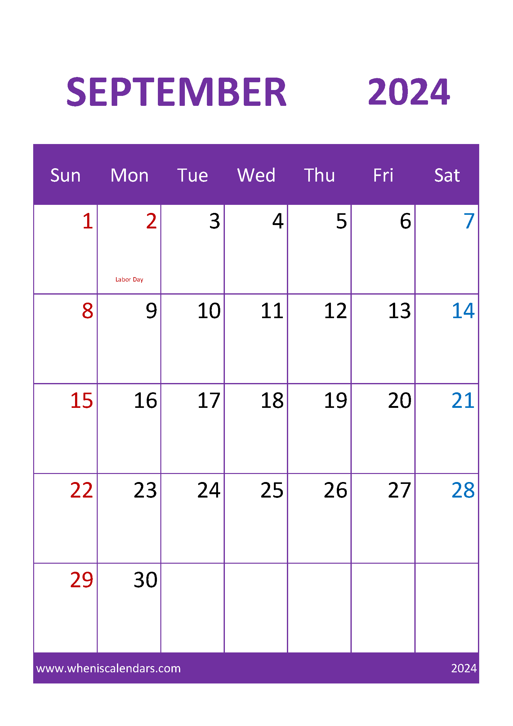 2024 September month Calendar Printable Monthly Calendar