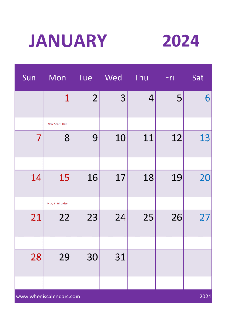 cute January 2024 Calendar Printable Monthly Calendar