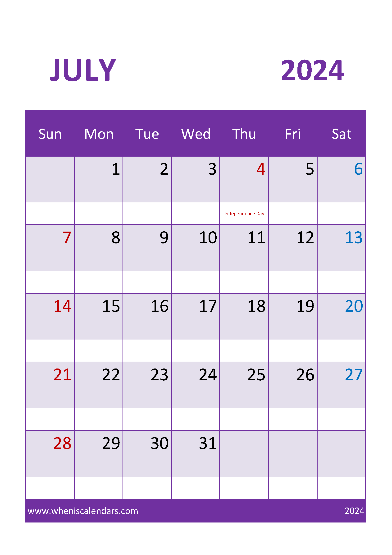 cute July 2024 Calendar Printable Monthly Calendar