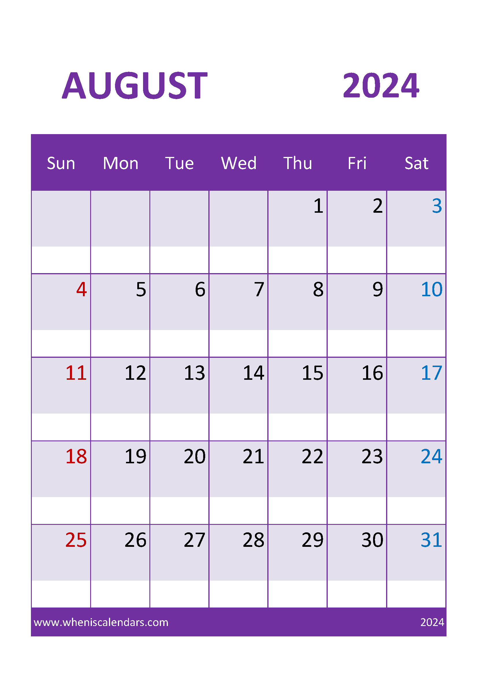 cute August 2024 Calendar Printable Monthly Calendar