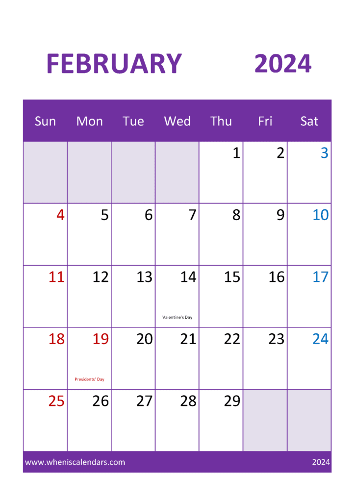 February 2024 Calendar Free pdf Monthly Calendar