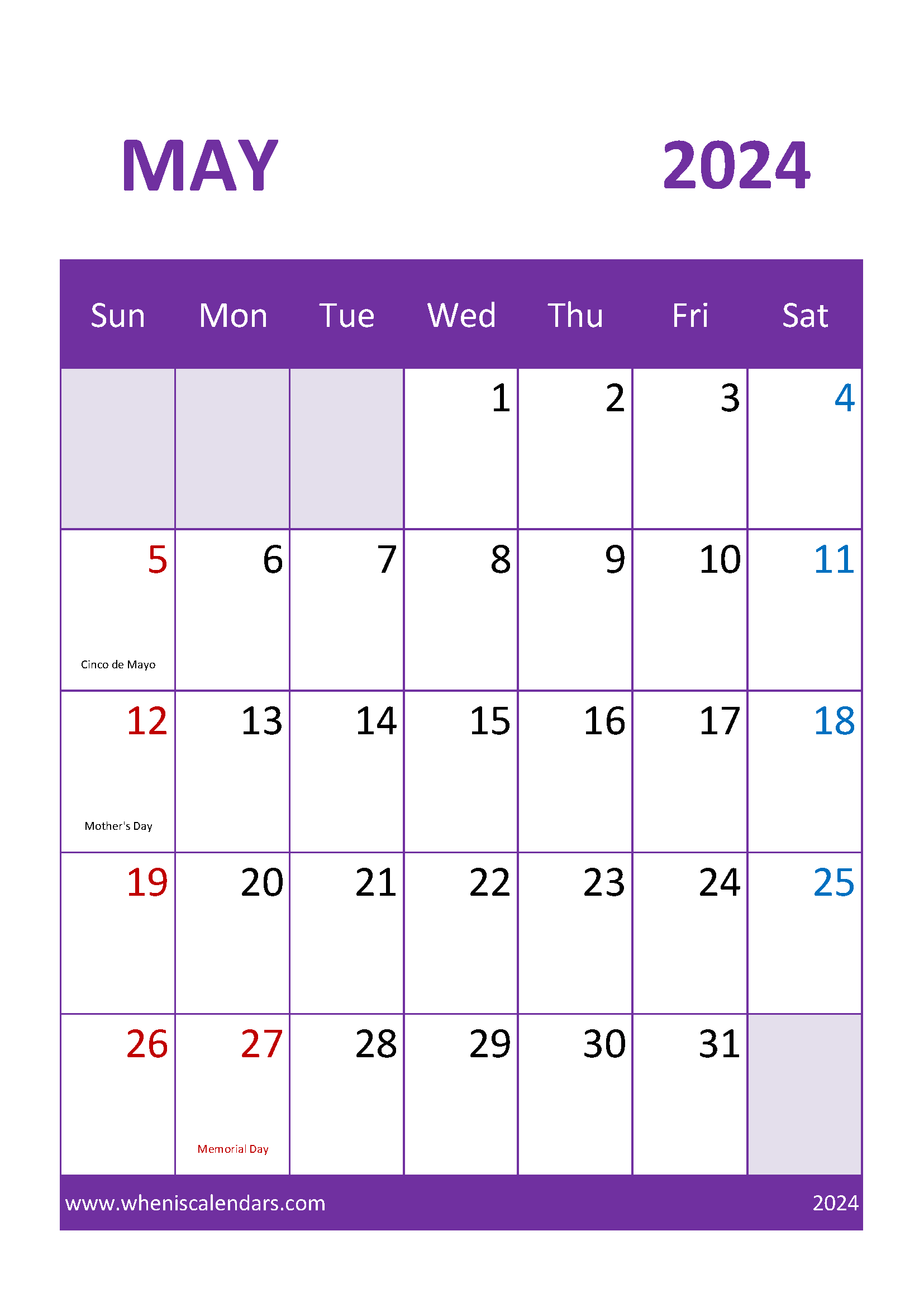 May 2024 Calendar Free pdf Monthly Calendar
