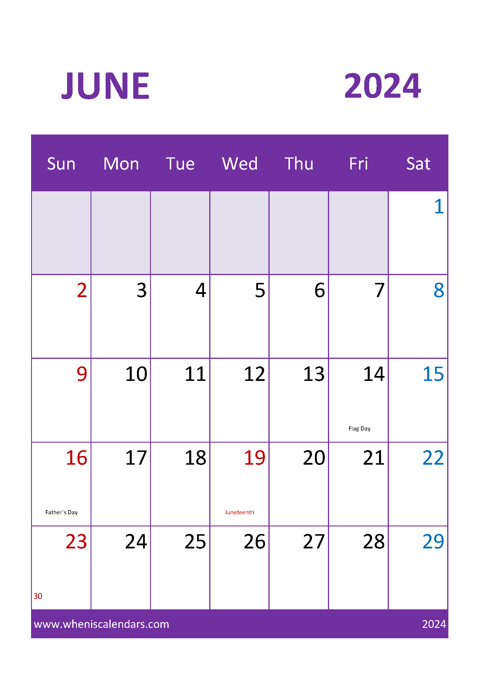 June 2024 Calendar Free pdf Monthly Calendar