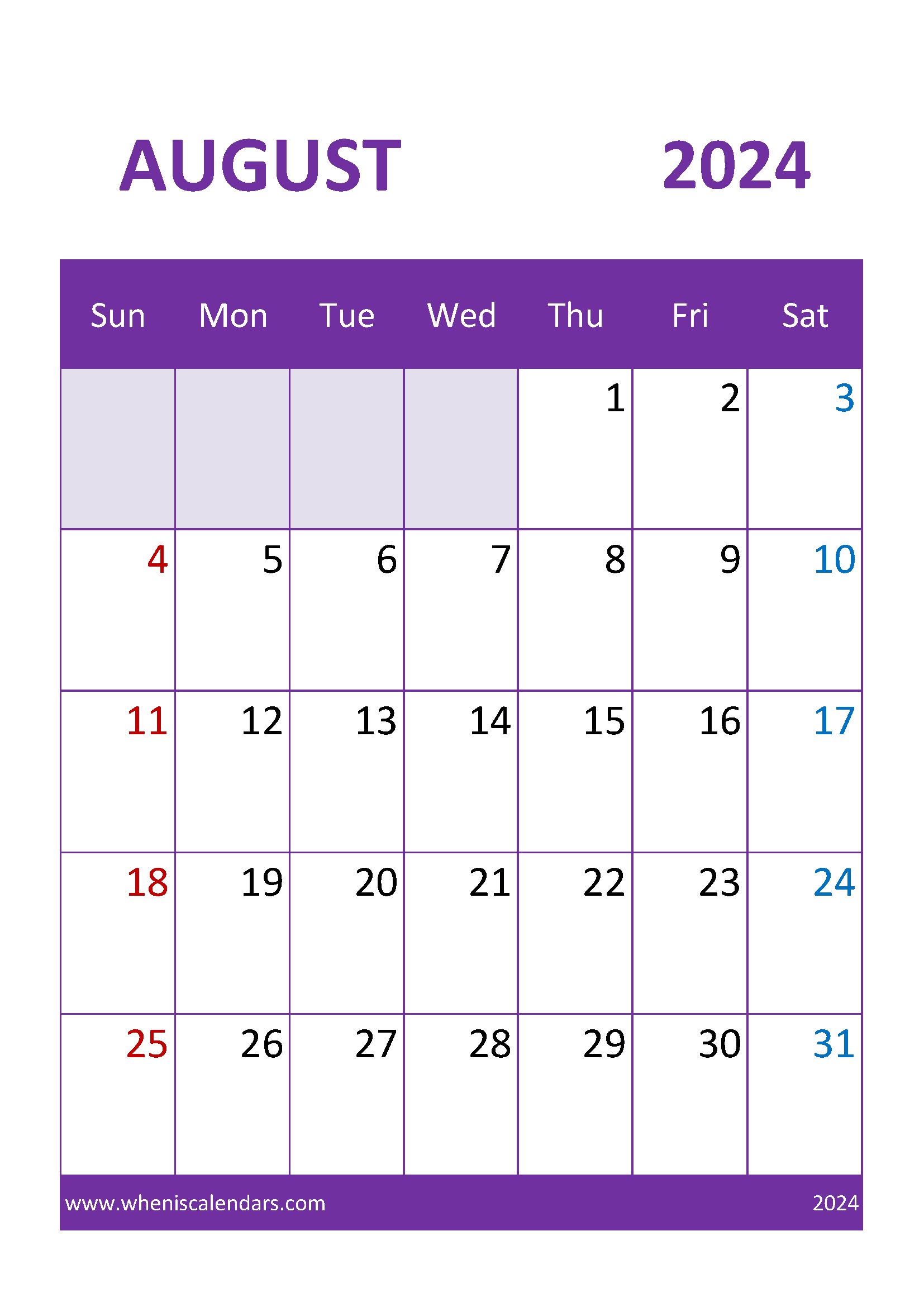 August 2024 Calendar Free pdf Monthly Calendar
