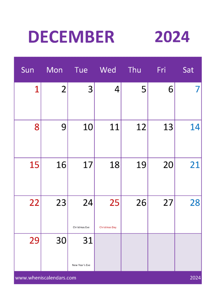 December 2024 Calendar Free pdf Monthly Calendar