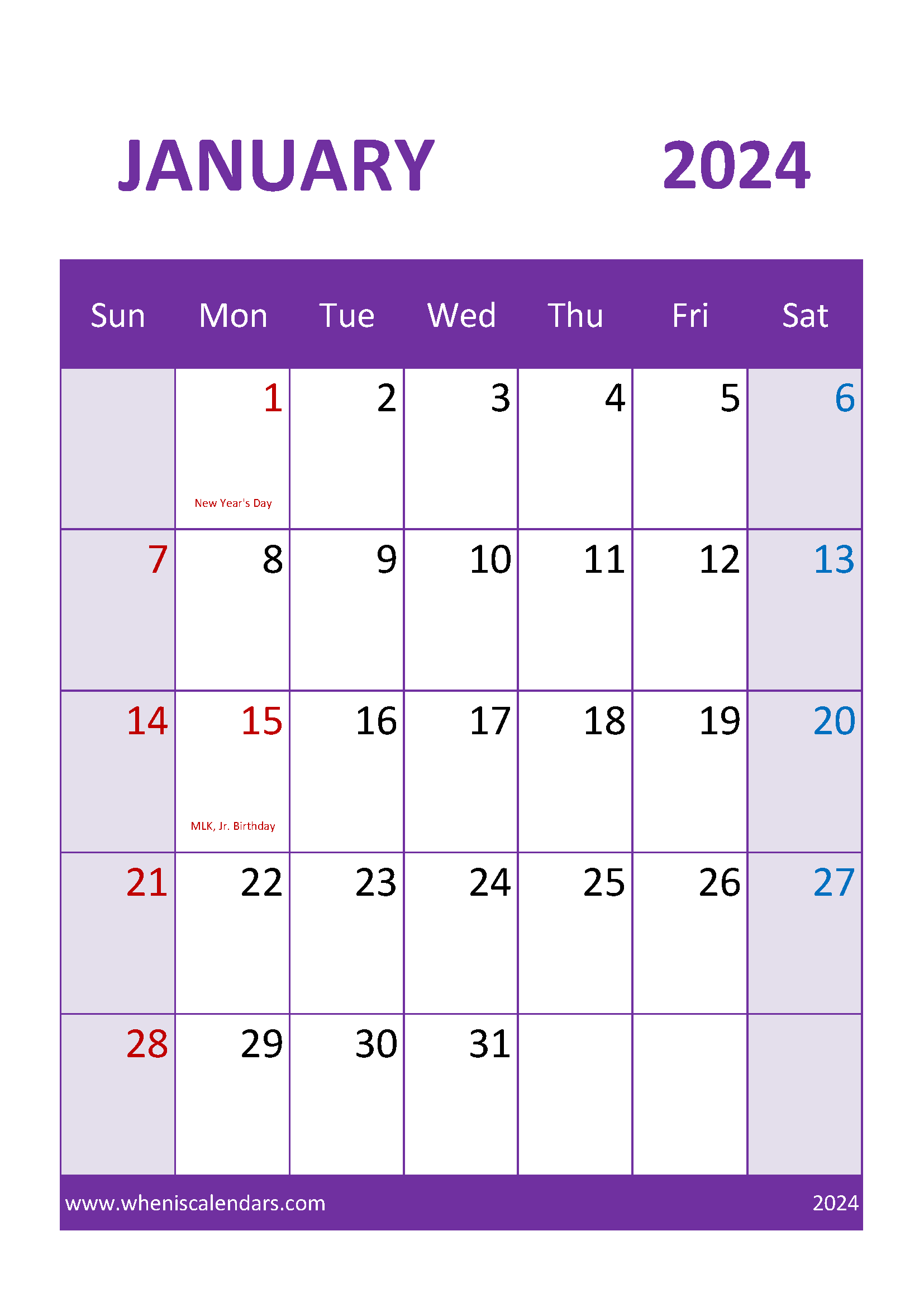 Blank January Calendar Printable 2024 Monthly Calendar