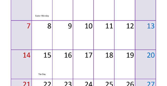 Blank April Calendar printable 2024 A44334