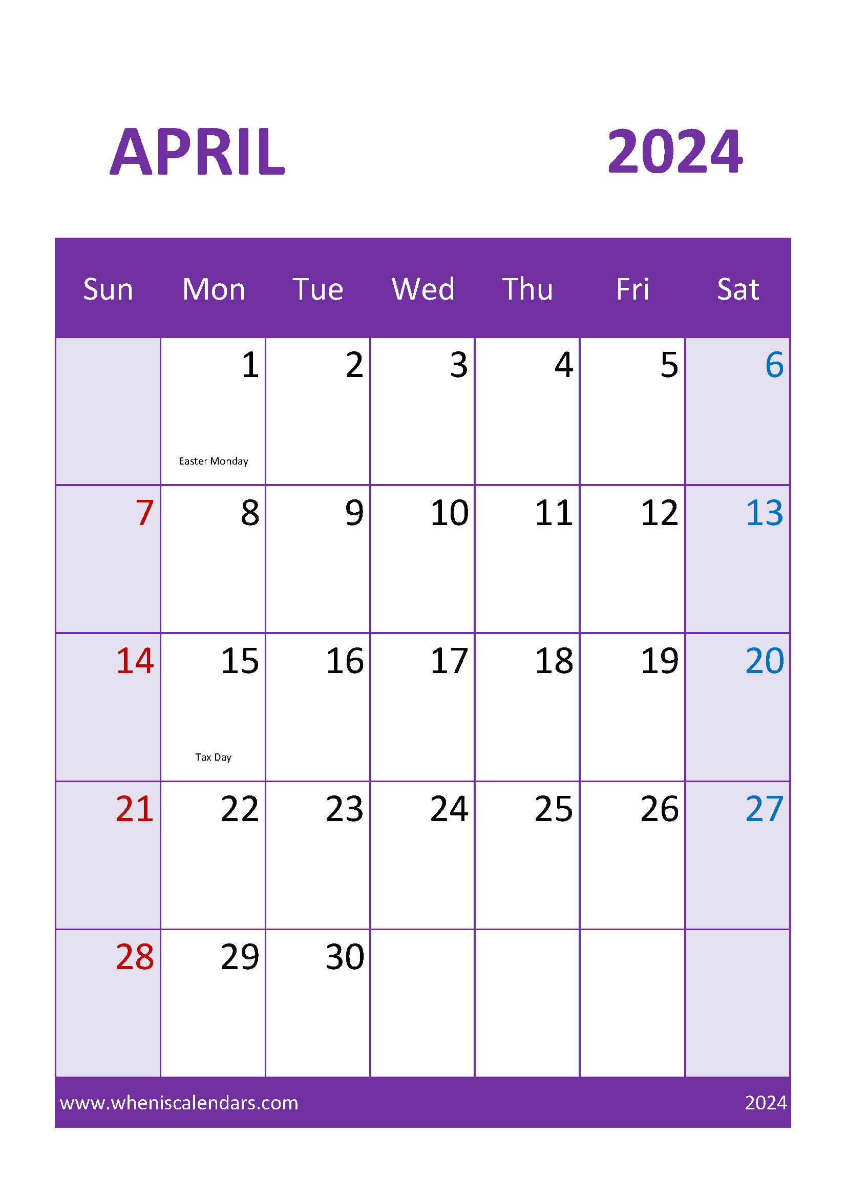 Blank April Calendar Printable 2024 Monthly Calendar
