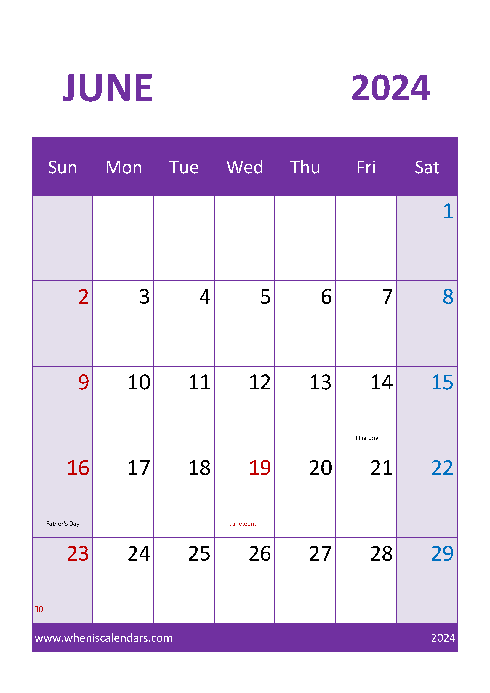 Blank June Calendar Printable 2024 Monthly Calendar
