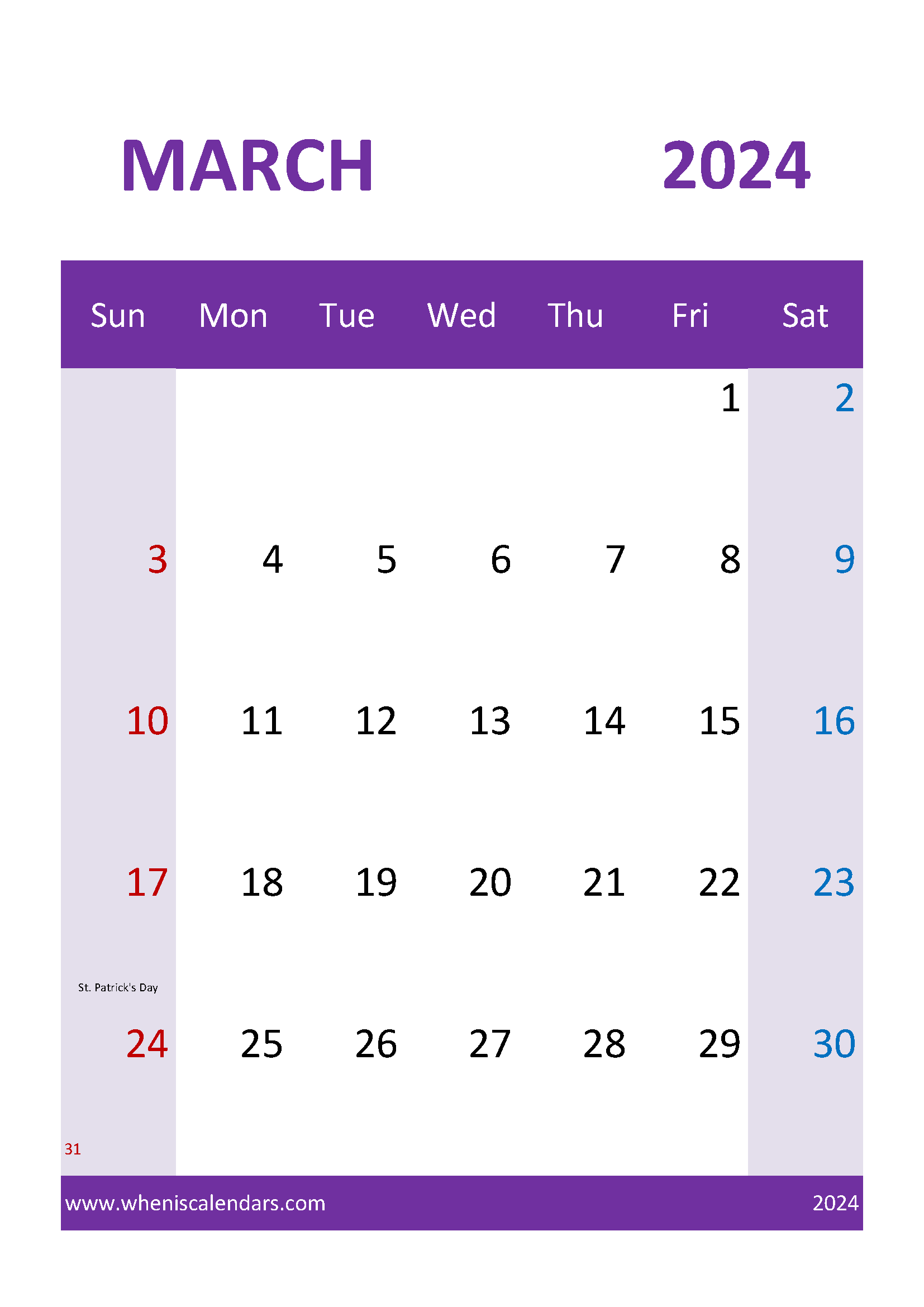 Calendar Mar 2024 excel Monthly Calendar