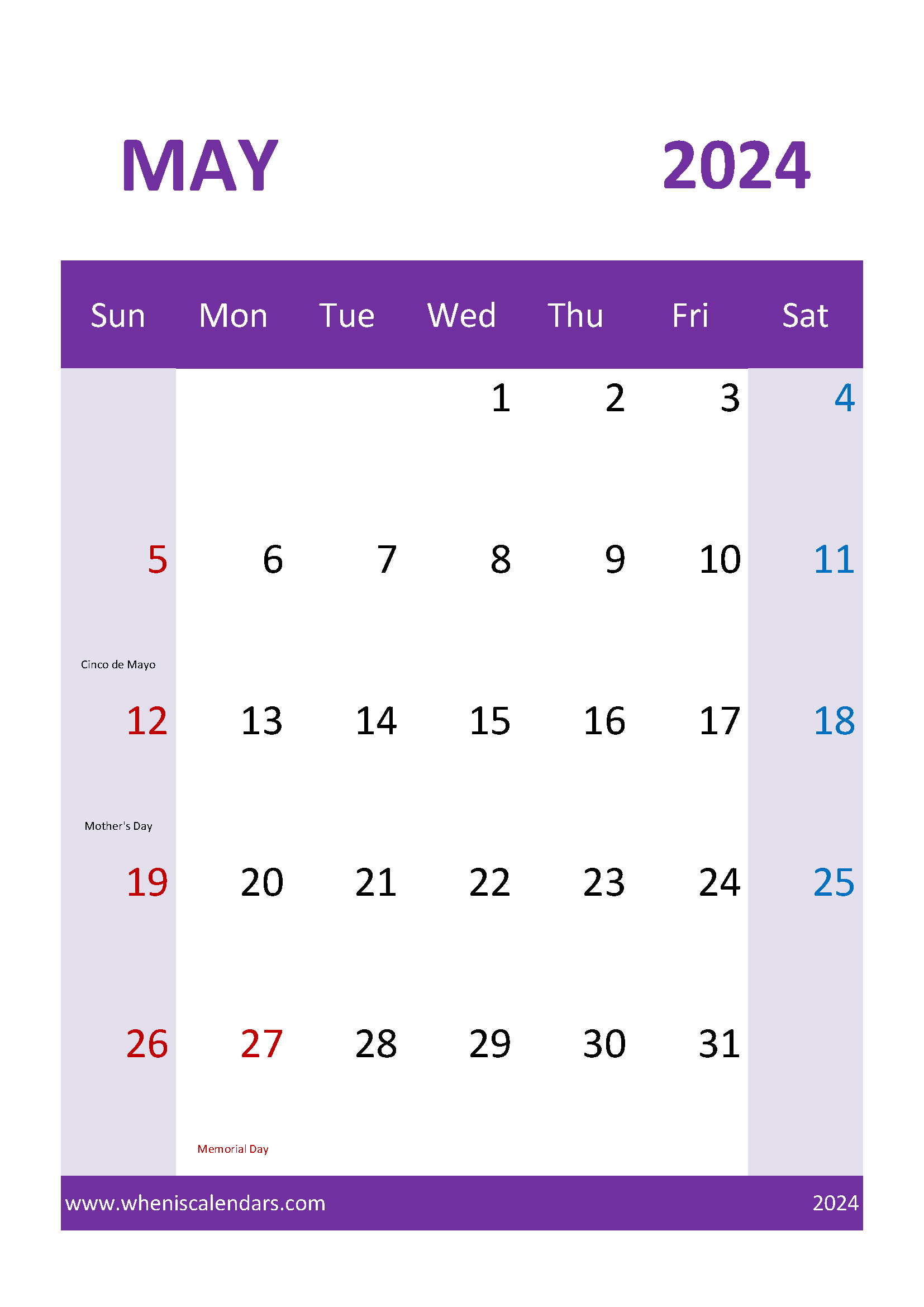 Calendar May 2024 excel Monthly Calendar