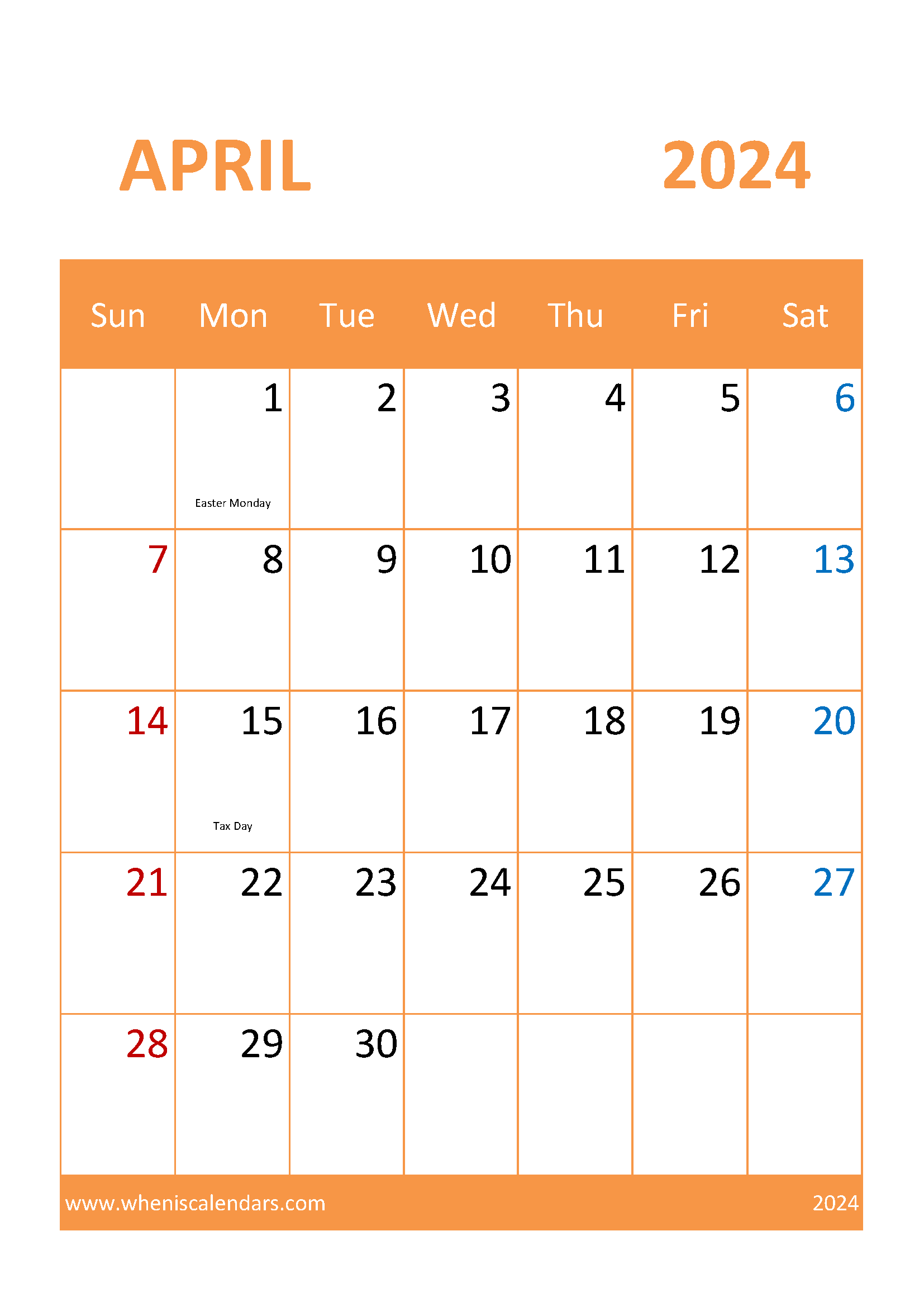 April Calendar Blank 2024 Monthly Calendar