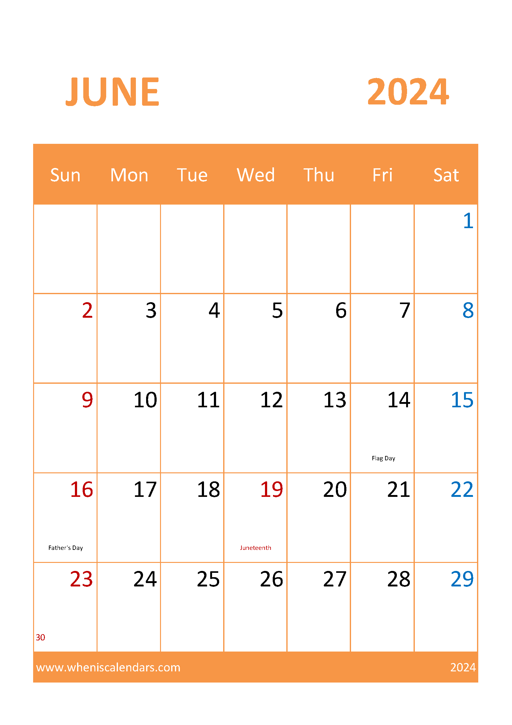 June Calendar Blank 2024 Monthly Calendar