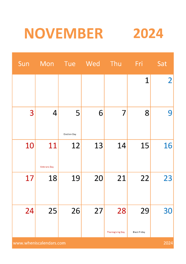 Blank November 2024 Calendar Printable Monthly Calendar