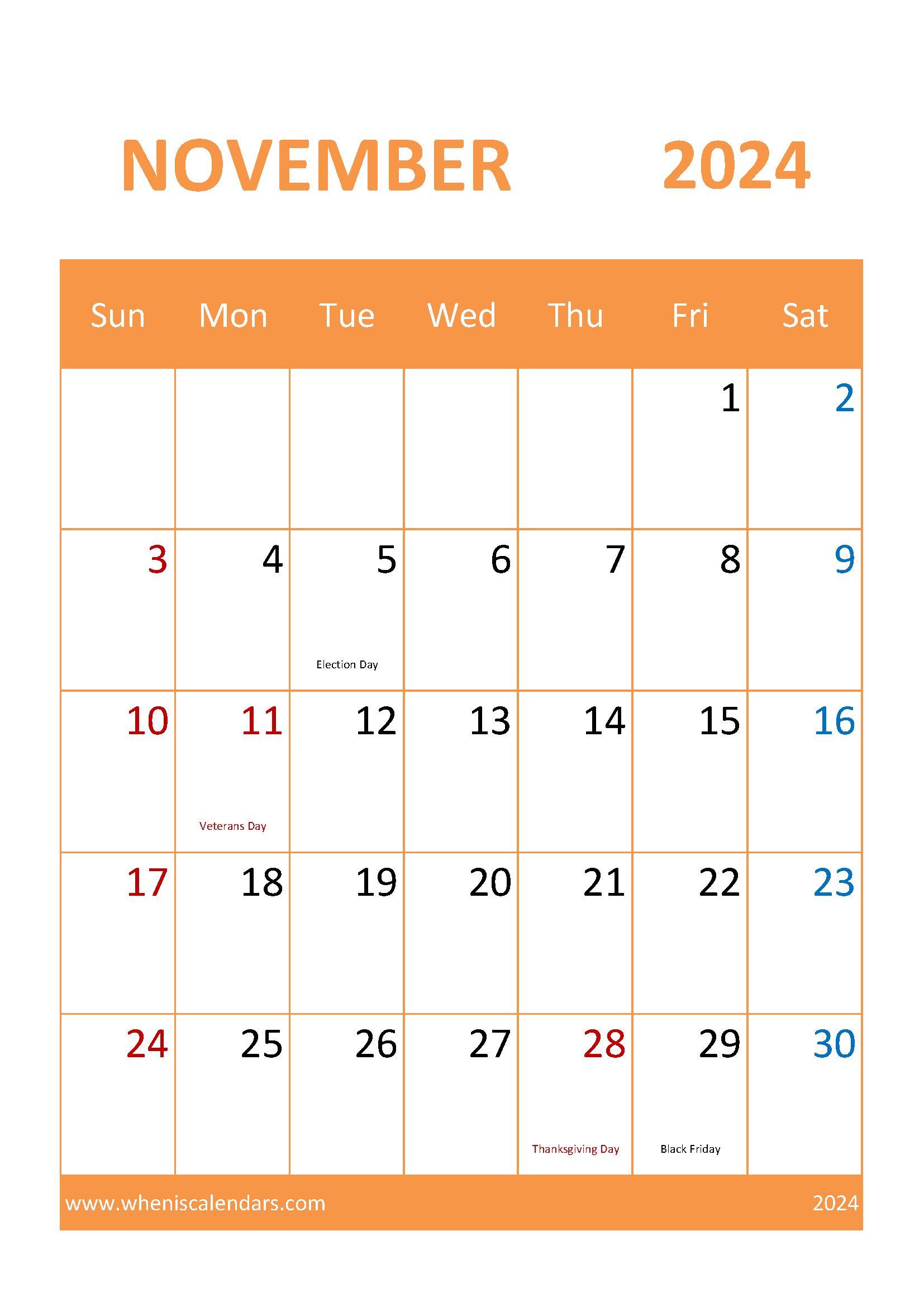 November Calendar Blank 2024 Monthly Calendar