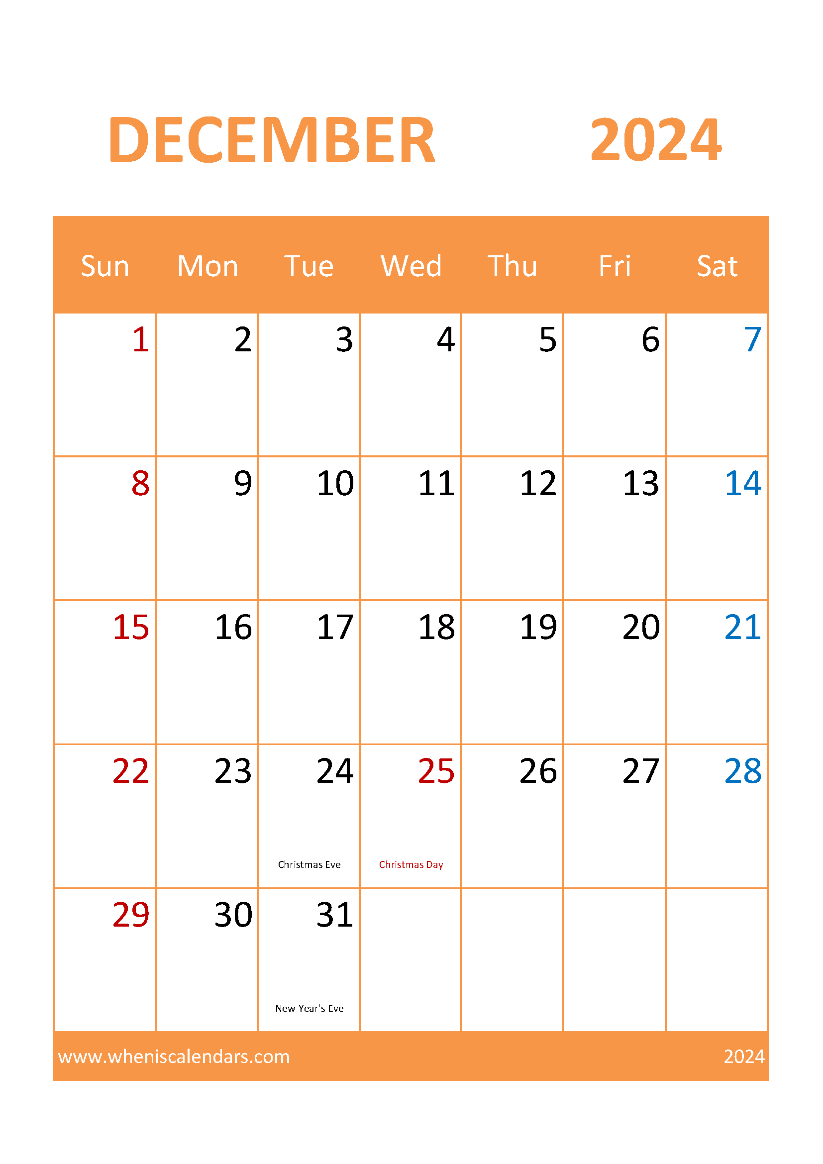 December Calendar Blank 2024 Monthly Calendar