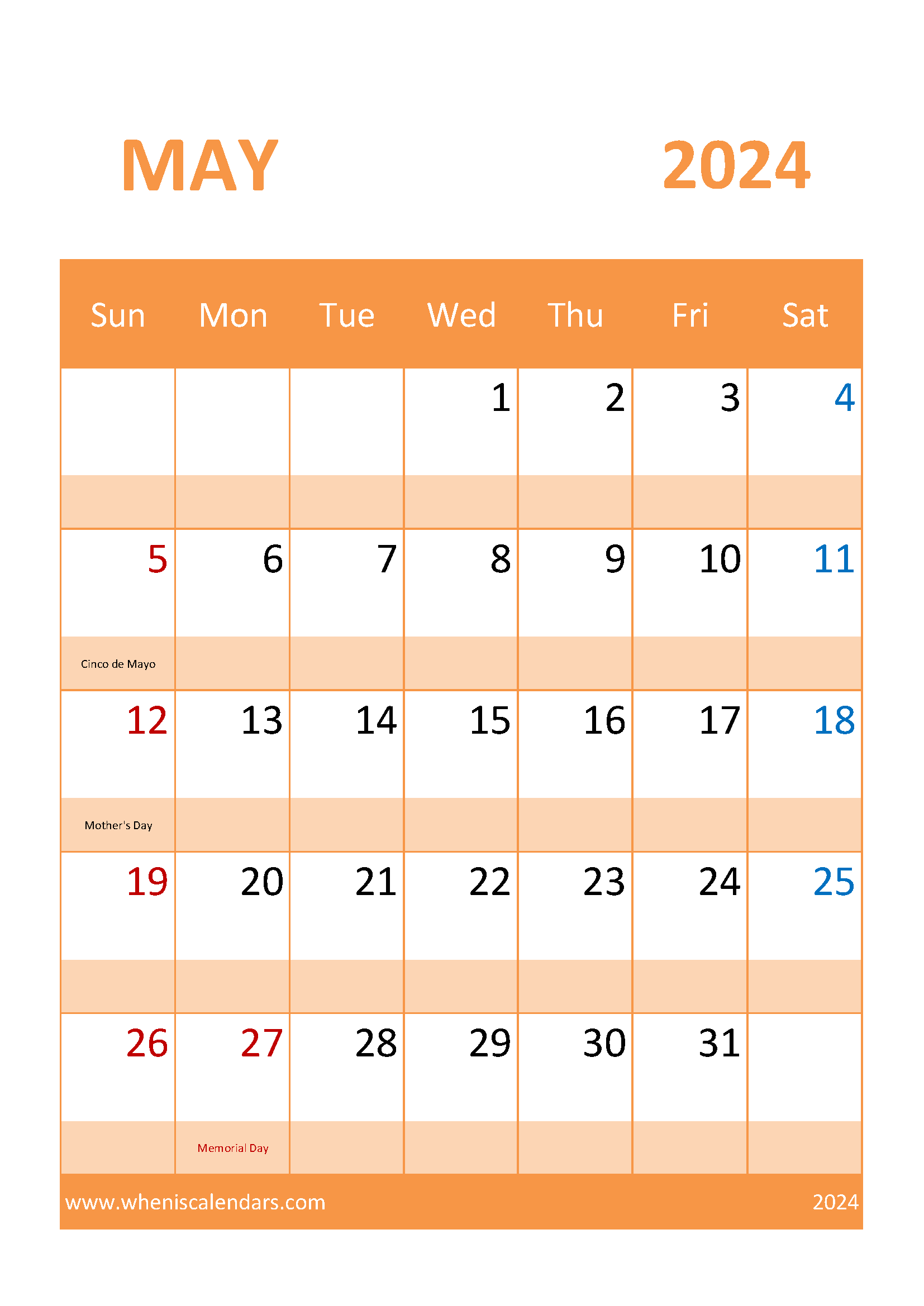 May 2024 Printable month Monthly Calendar