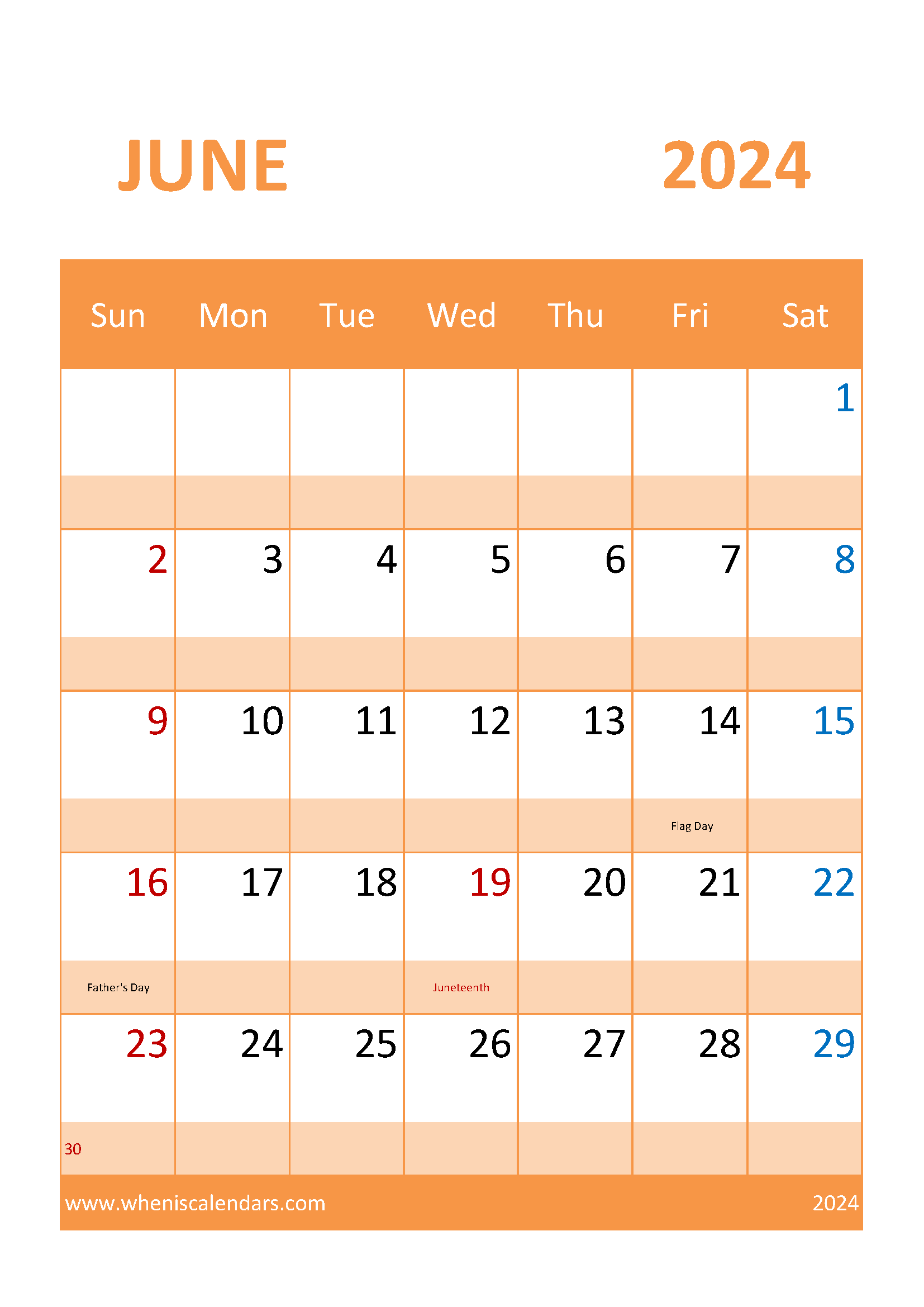 June 2024 Printable month Monthly Calendar