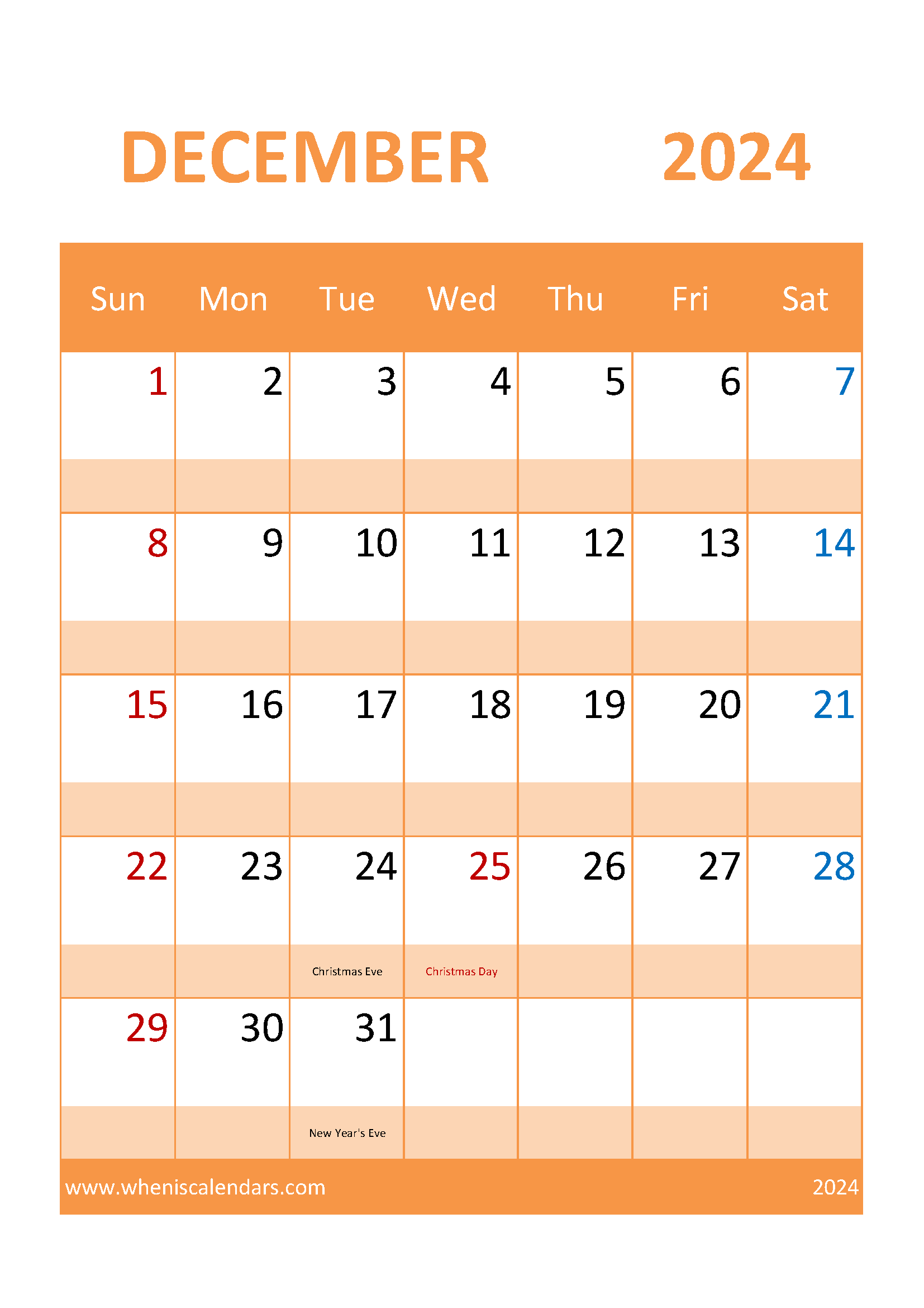 December 2024 Printable month Monthly Calendar