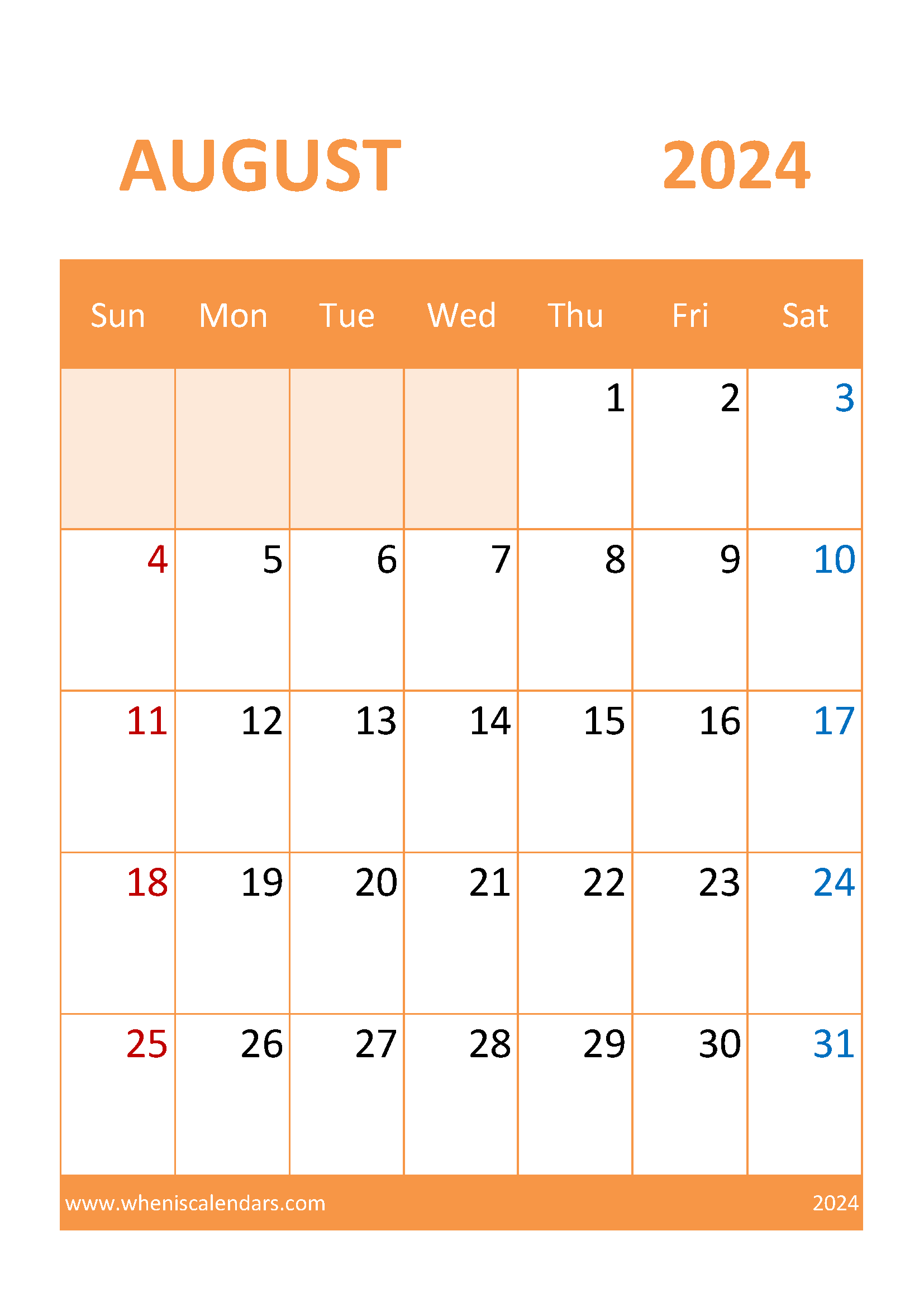 2024 August Calendar Holiday Monthly Calendar