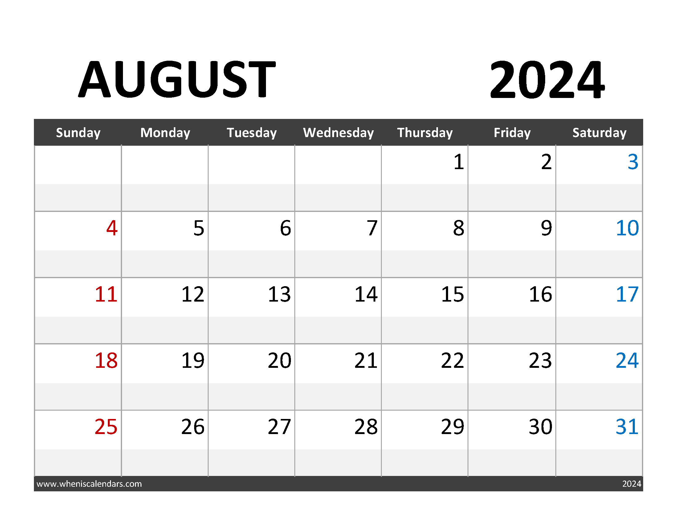 Printable Calendar August2024 Monthly Calendar