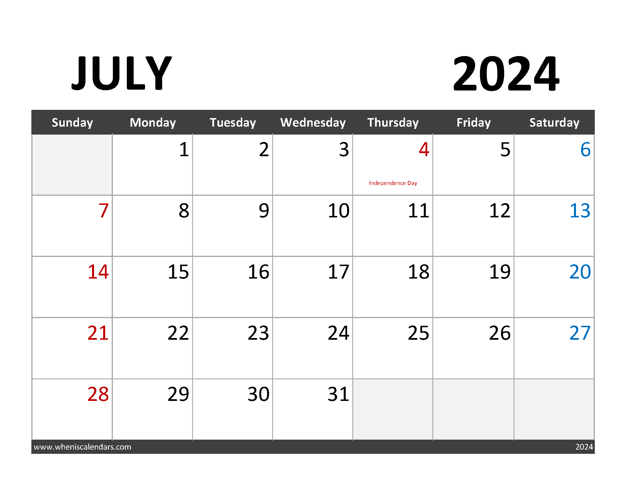 Printable July 2024 Calendar with lines Monthly Calendar