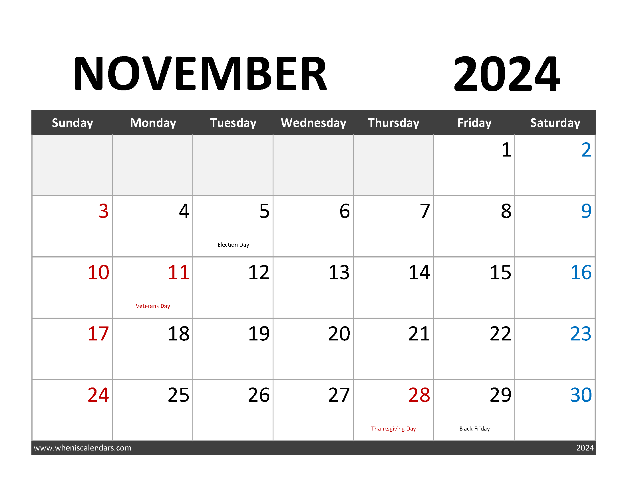 Printable November 2024 Calendar with lines Monthly Calendar