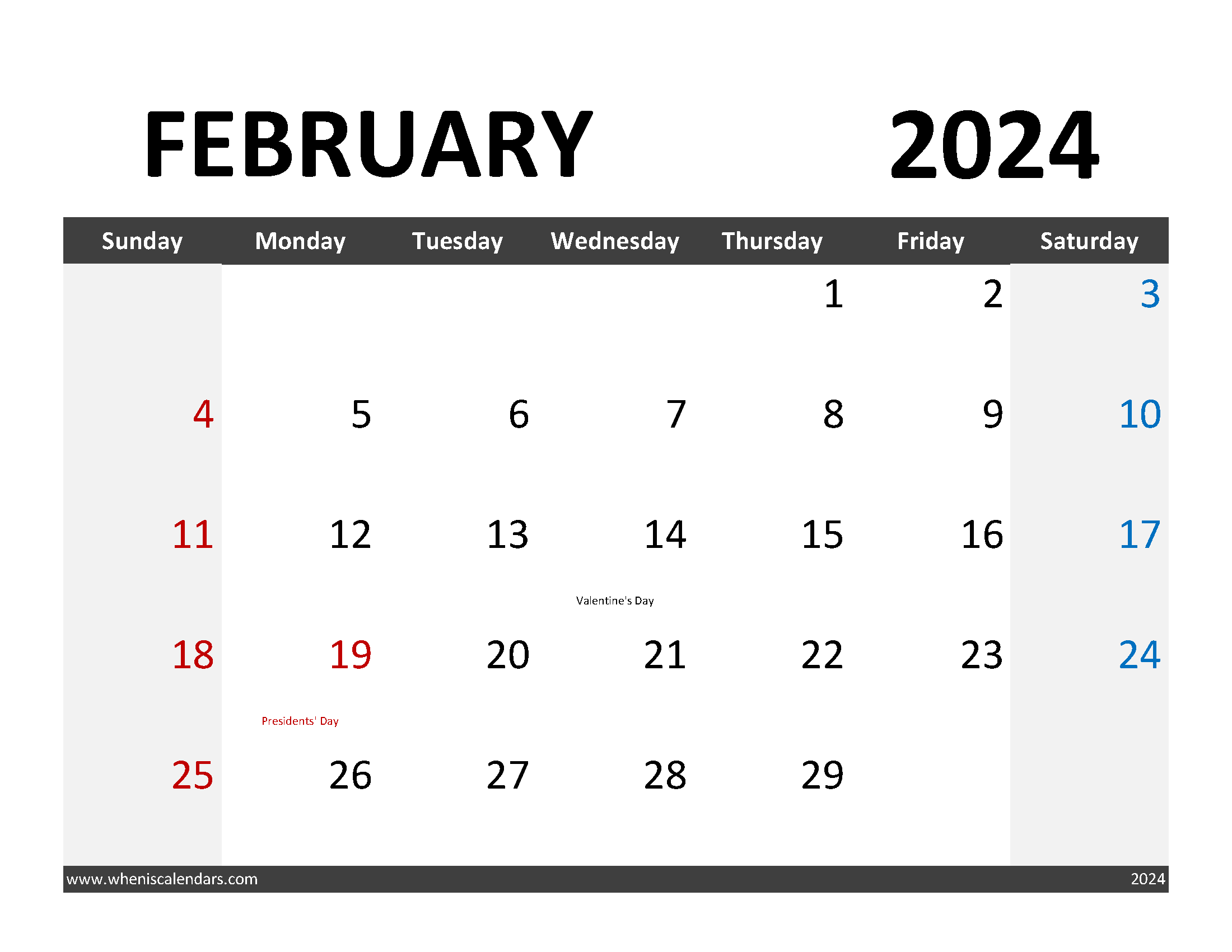 Free downloadable Calendar February 2024 Monthly Calendar