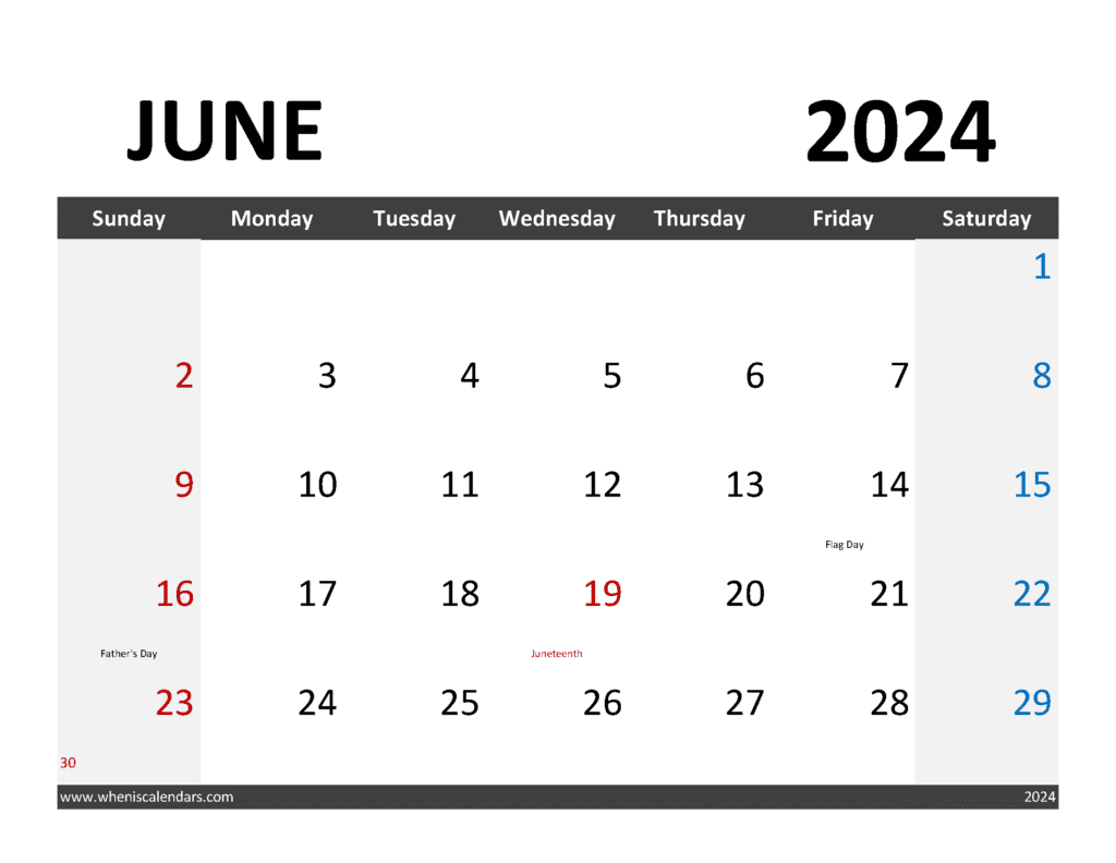 Free downloadable Calendar June 2024 J64345